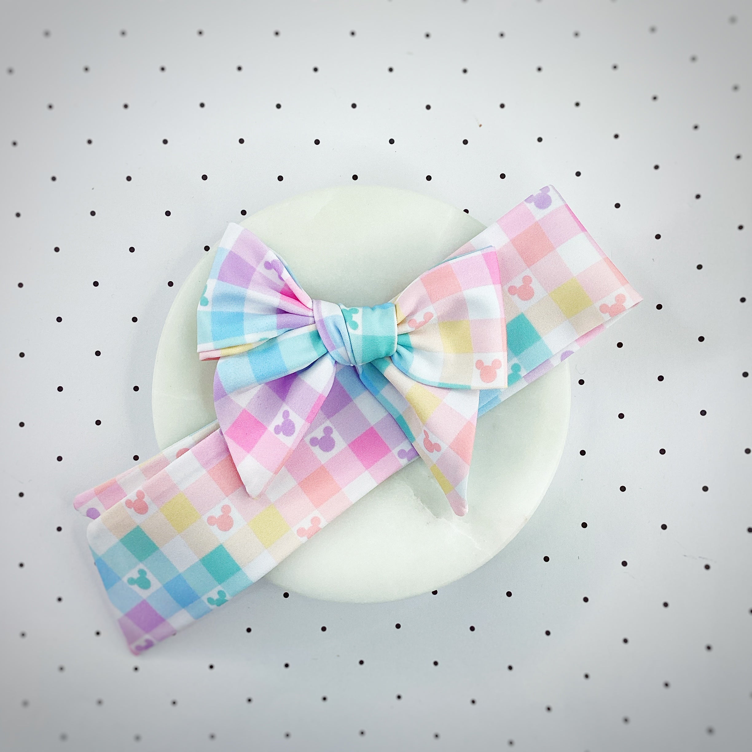 Mouse Pastel Gingham Bow Strip, Headband and Scrunchie Collection