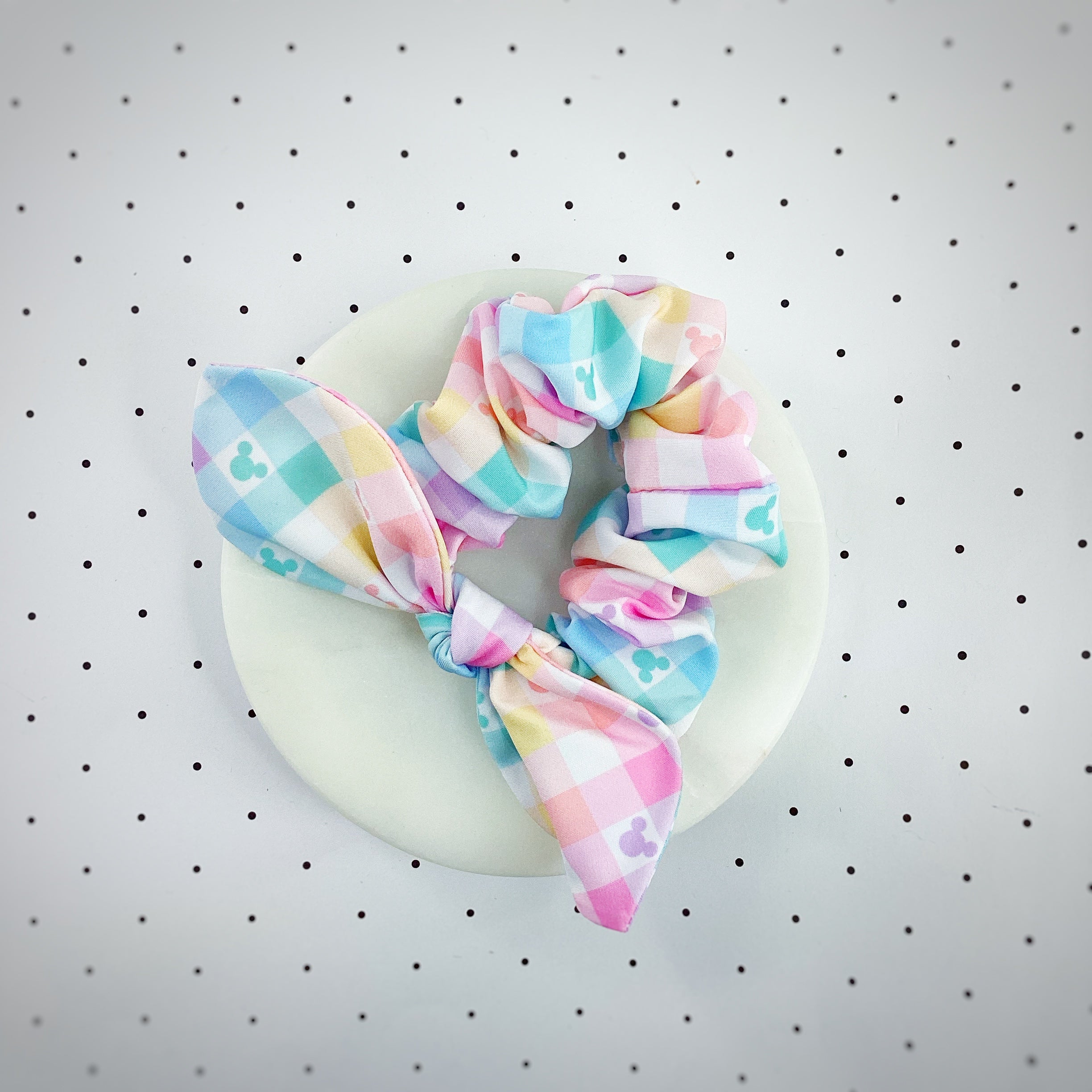 Mouse Pastel Gingham Bow Strip, Headband and Scrunchie Collection