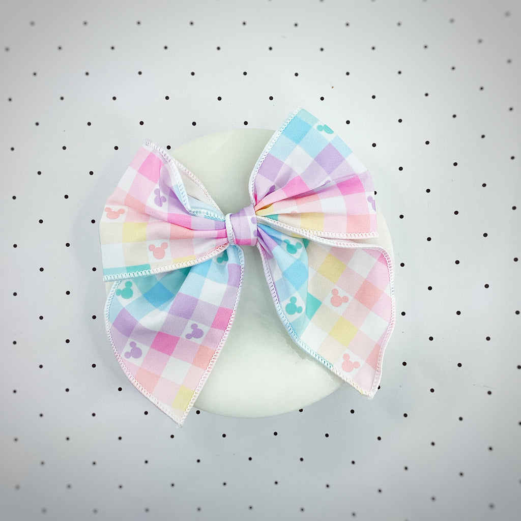 Mouse Pastel Gingham Bow Strip, Headband and Scrunchie Collection