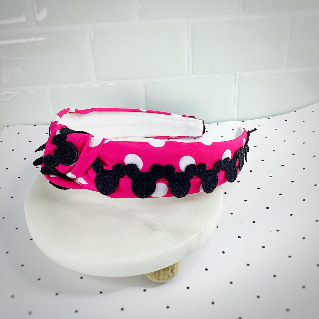 Pink Polka Dot Mouse Bow Strip, Headband and Scrunchie Collection