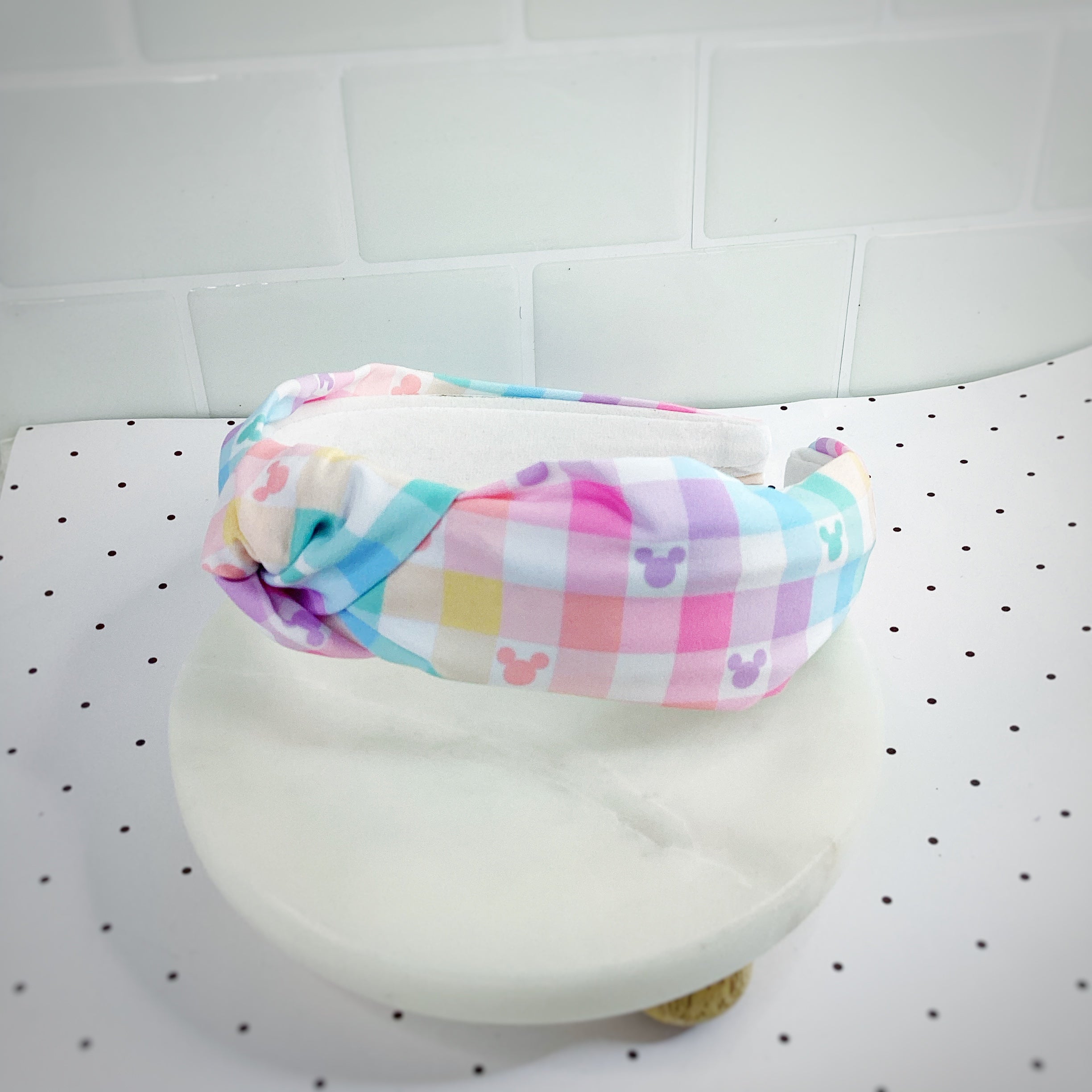 Mouse Pastel Gingham Bow Strip, Headband and Scrunchie Collection