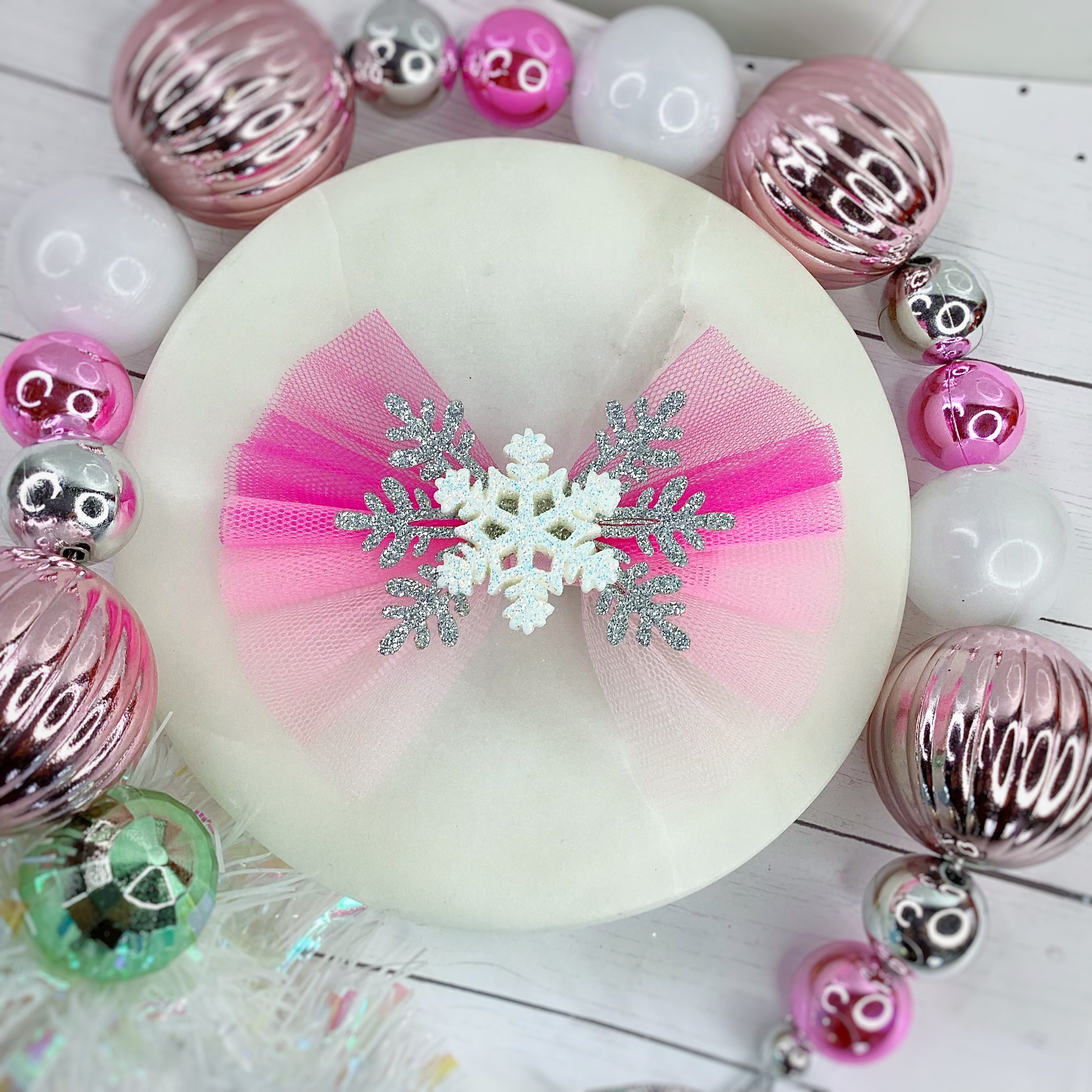 Pink Snowflake Tulle Bows