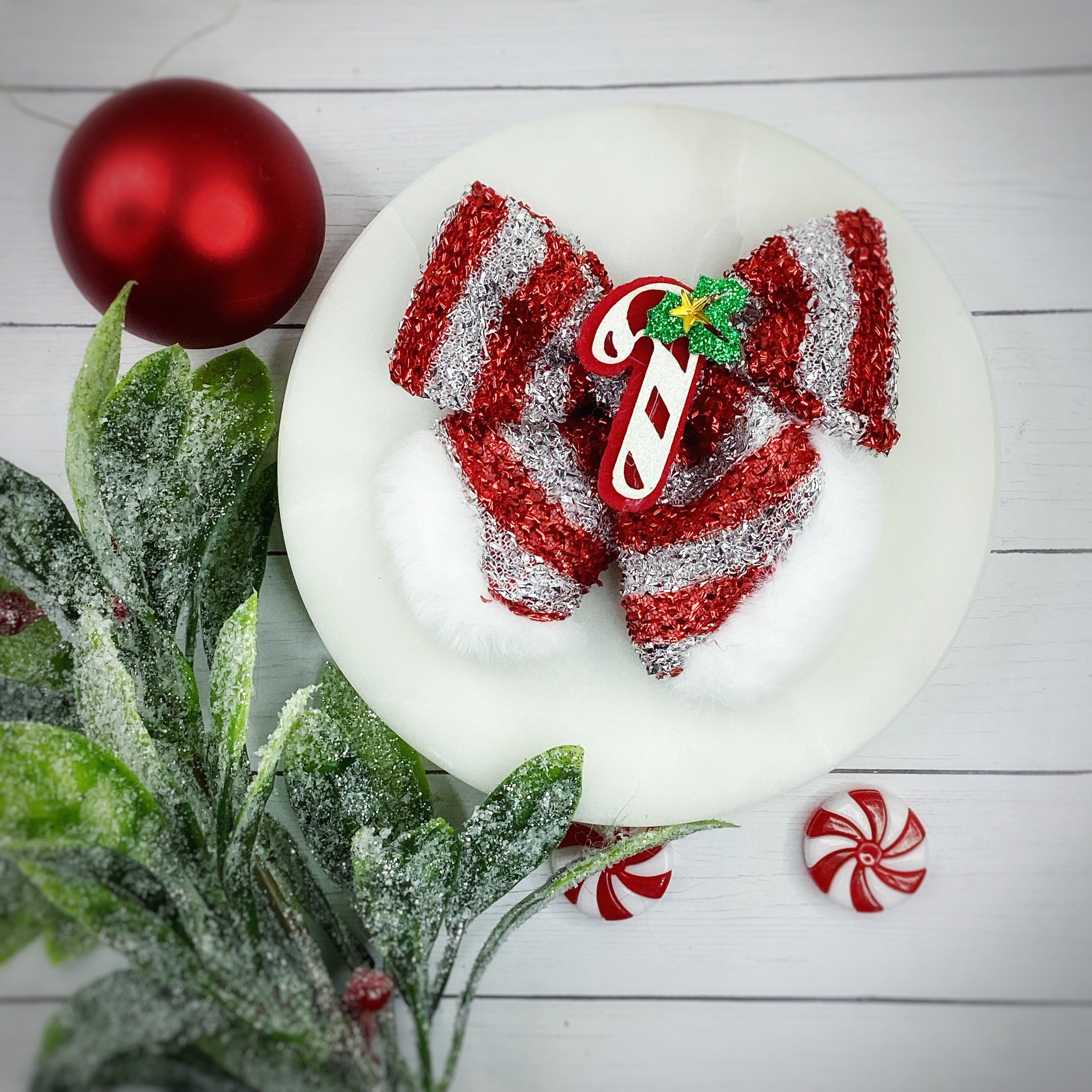 Tinsel Candy Cane Pre-Tied Bow Strip