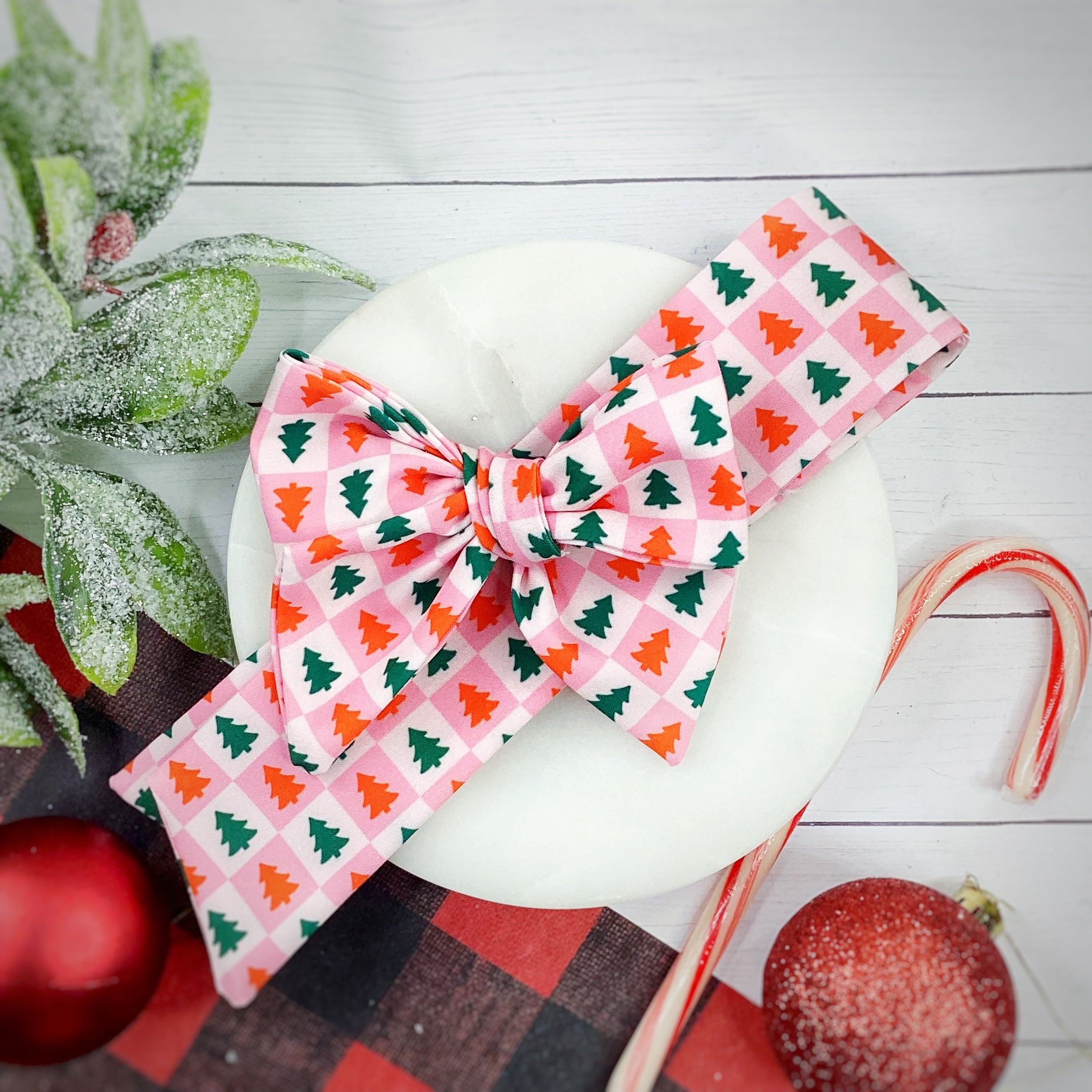 Christmas Tree Checker Bow Strip, Headband and Scrunchie Collection