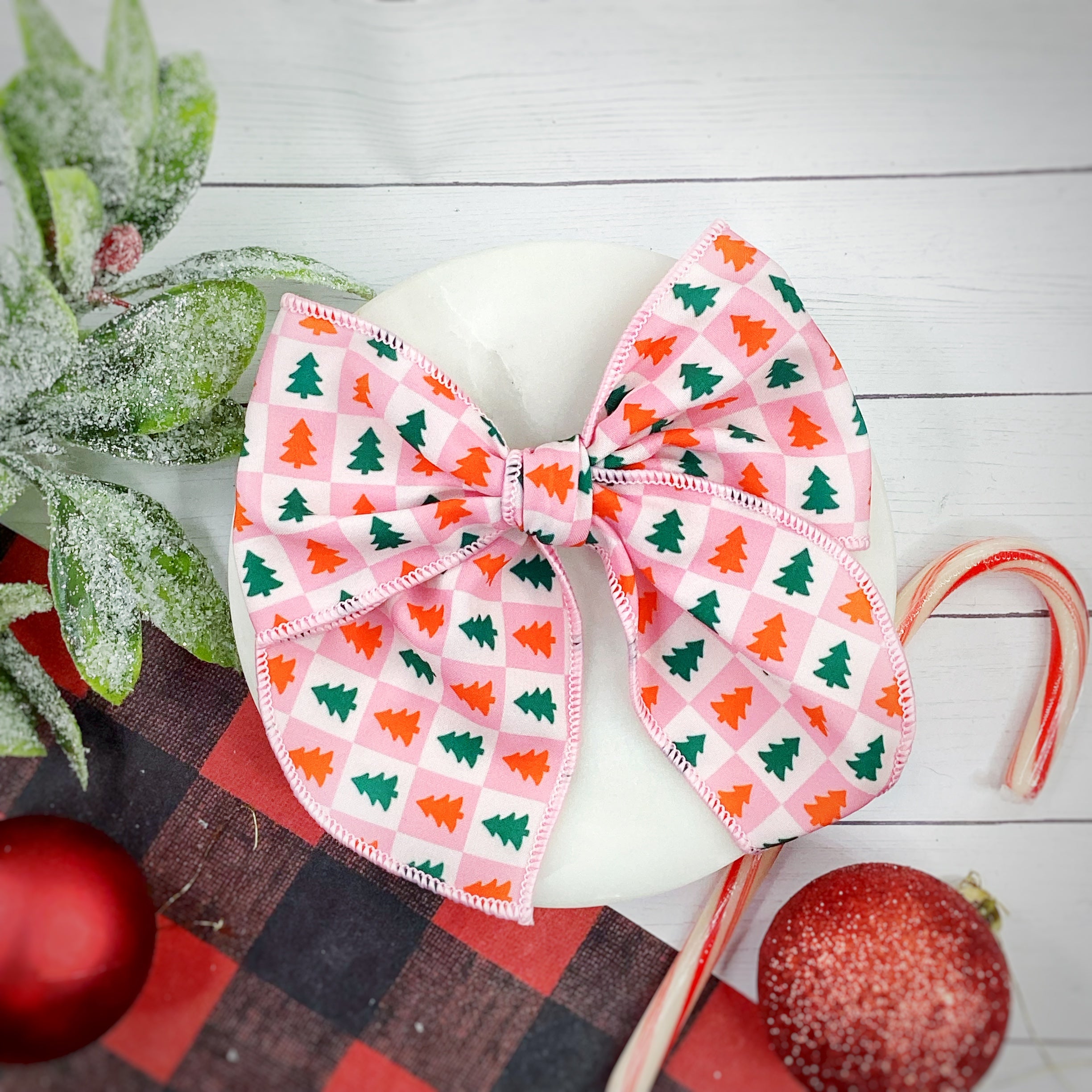 Christmas Tree Checker Bow Strip, Headband and Scrunchie Collection