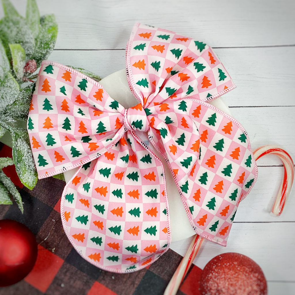 Christmas Tree Checker Bow Strip, Headband and Scrunchie Collection