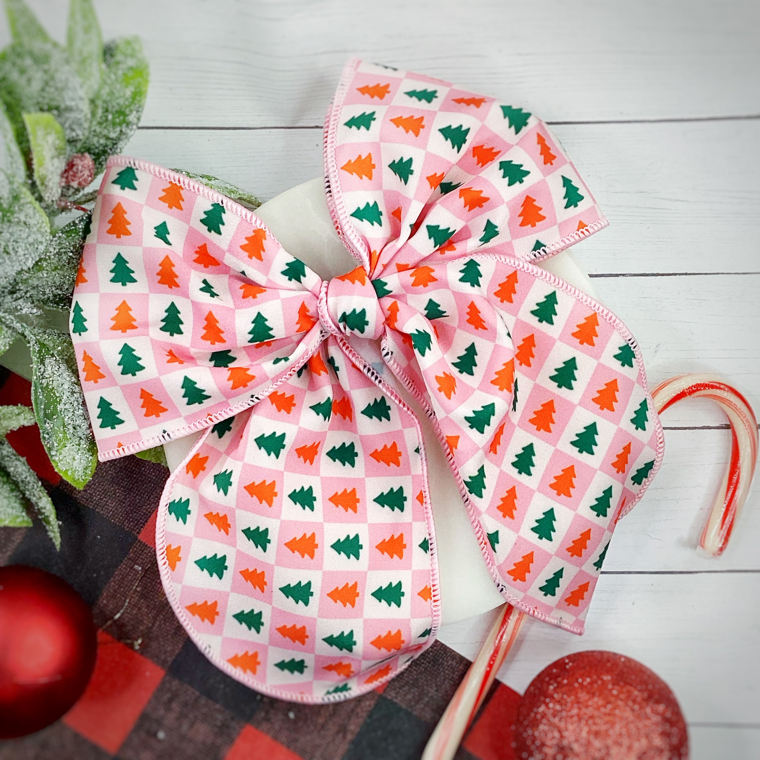 Christmas Tree Checker Bow Strip, Headband and Scrunchie Collection