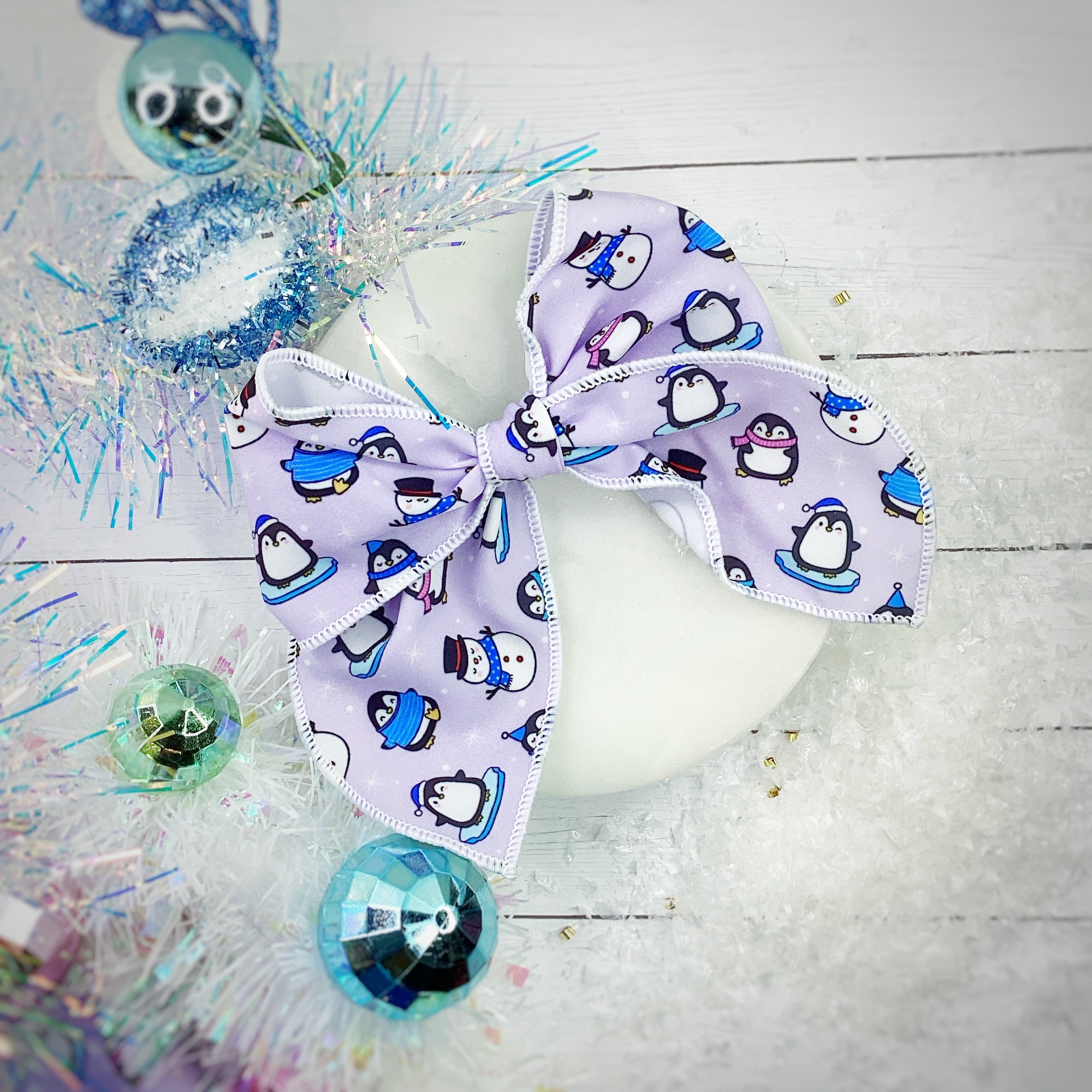 Penguins and Snowman Cuties Bow Strip and Scrunchie Collection