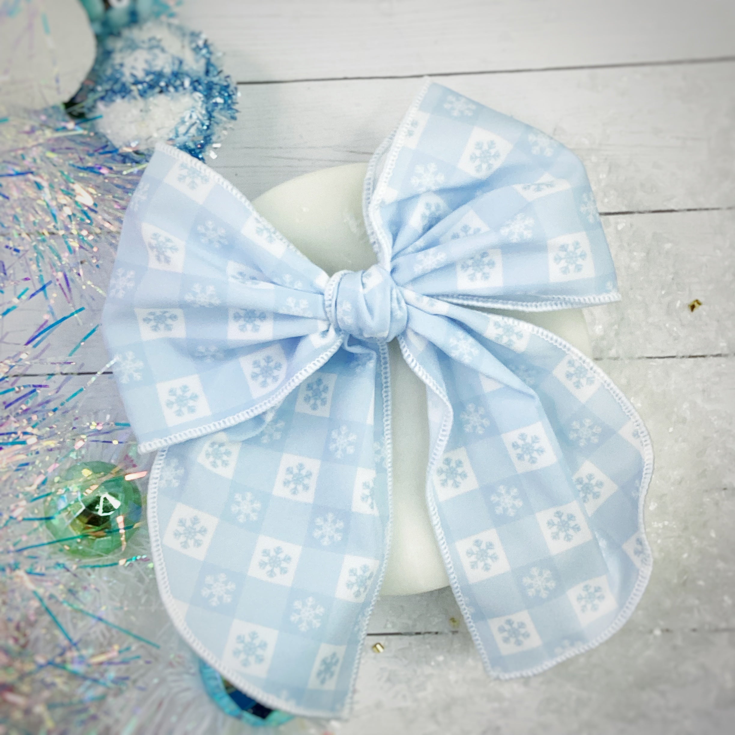 Snowflake Checker Bow Strip, Headband and Scrunchie Collection