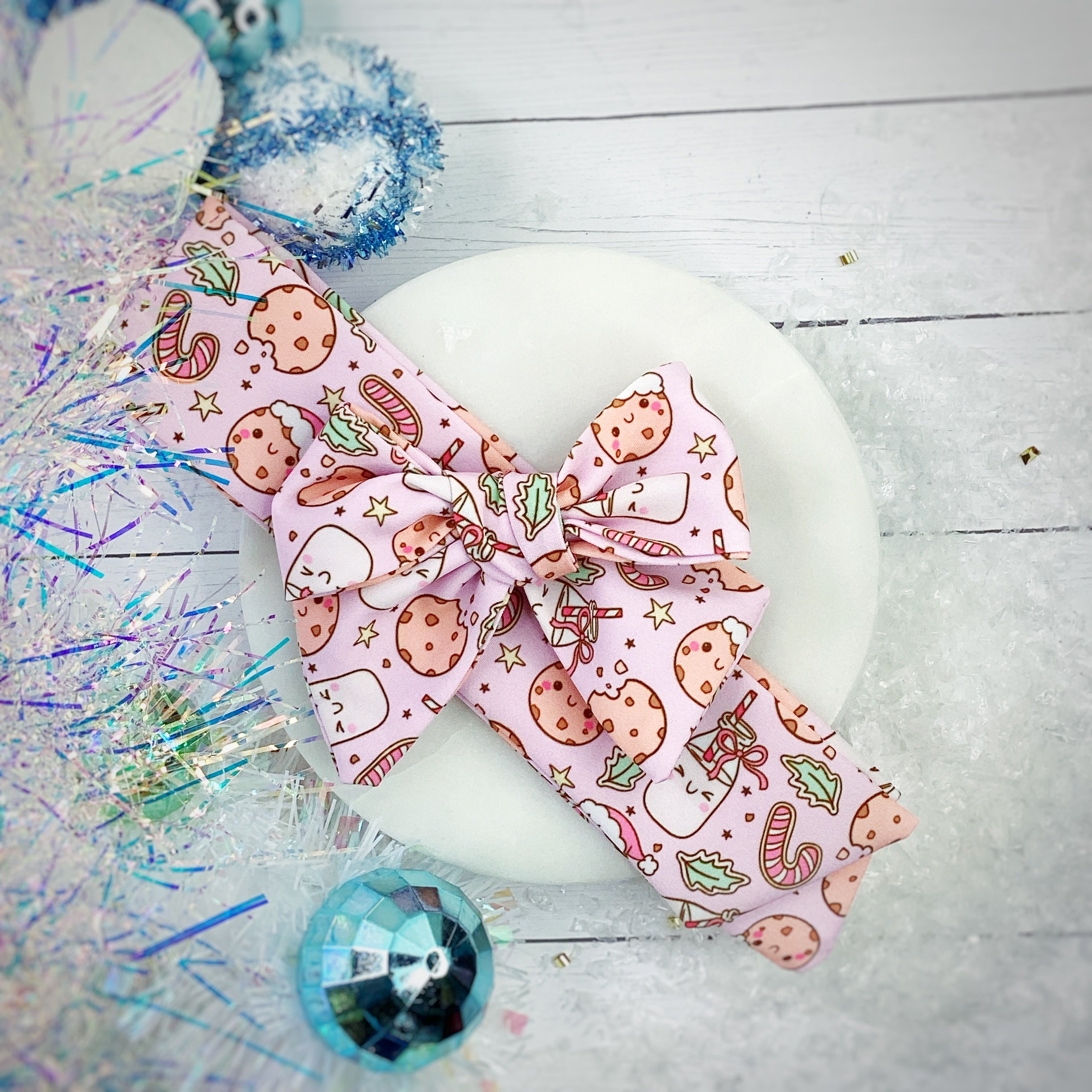 Cutie Christmas Milk and Cookies Bow Strip, Headband and Scrunchie Collection