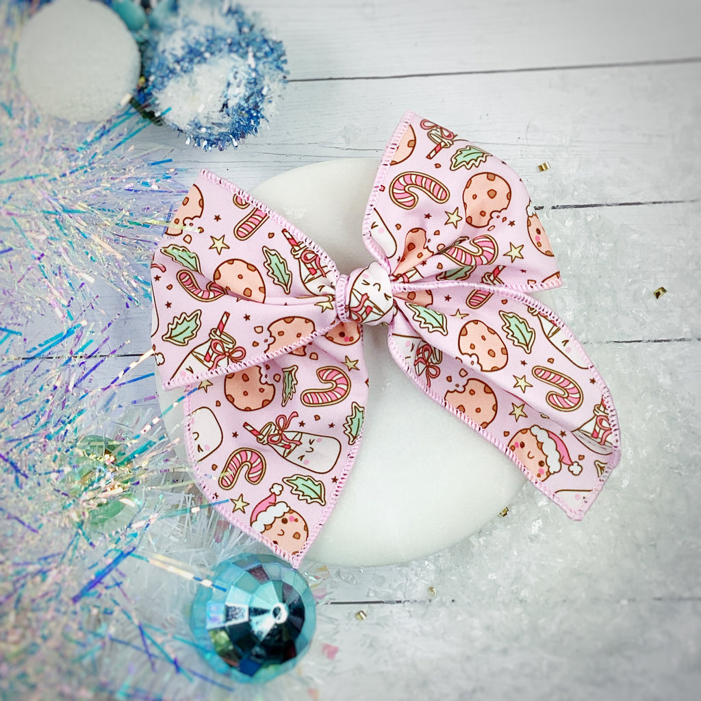 Cutie Christmas Milk and Cookies Bow Strip, Headband and Scrunchie Collection