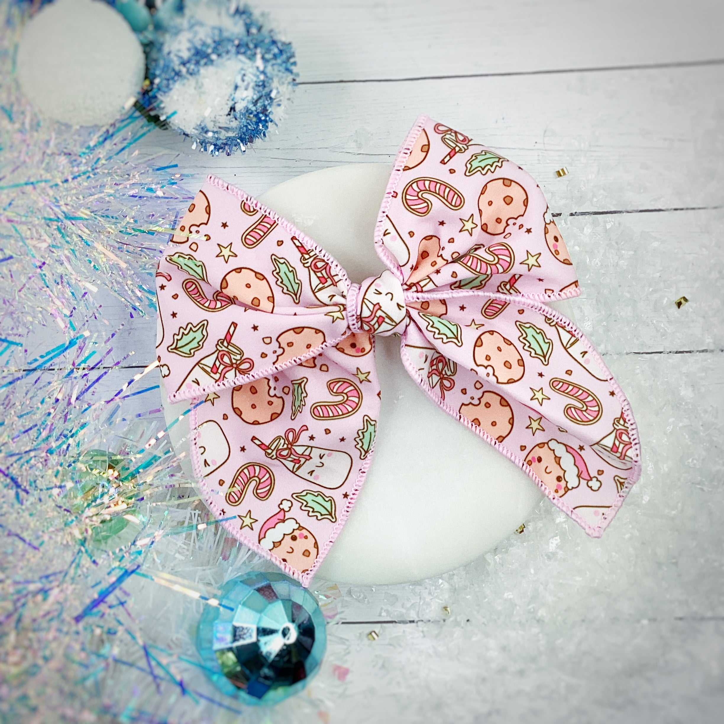 Cutie Christmas Milk and Cookies Bow Strip, Headband and Scrunchie Collection