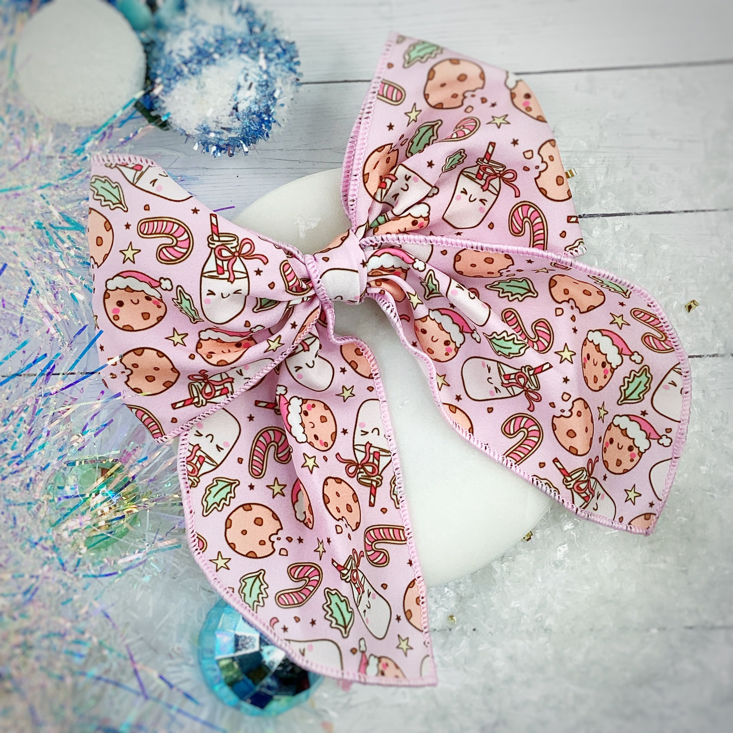 Cutie Christmas Milk and Cookies Bow Strip, Headband and Scrunchie Collection