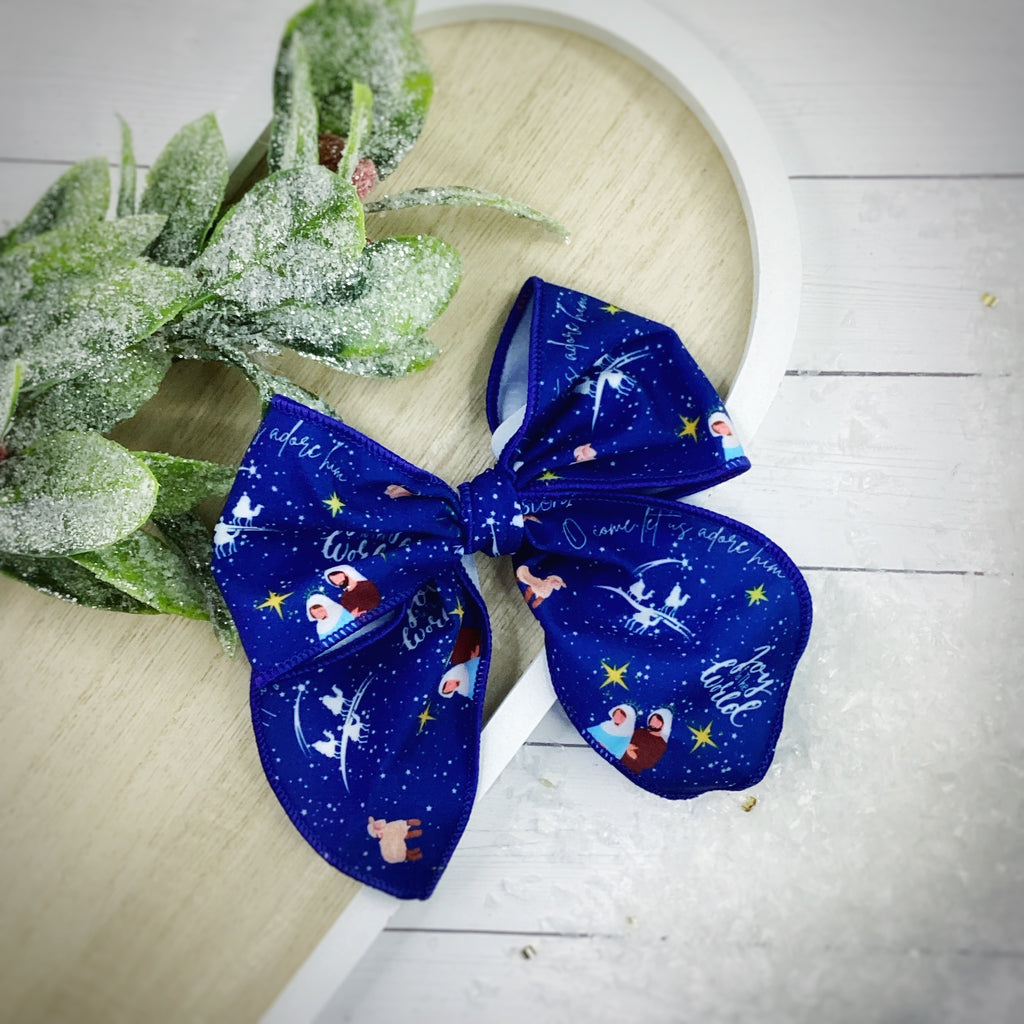 Christmas Nativity Pre-Tied Bow Strip and Scrunchie Collection