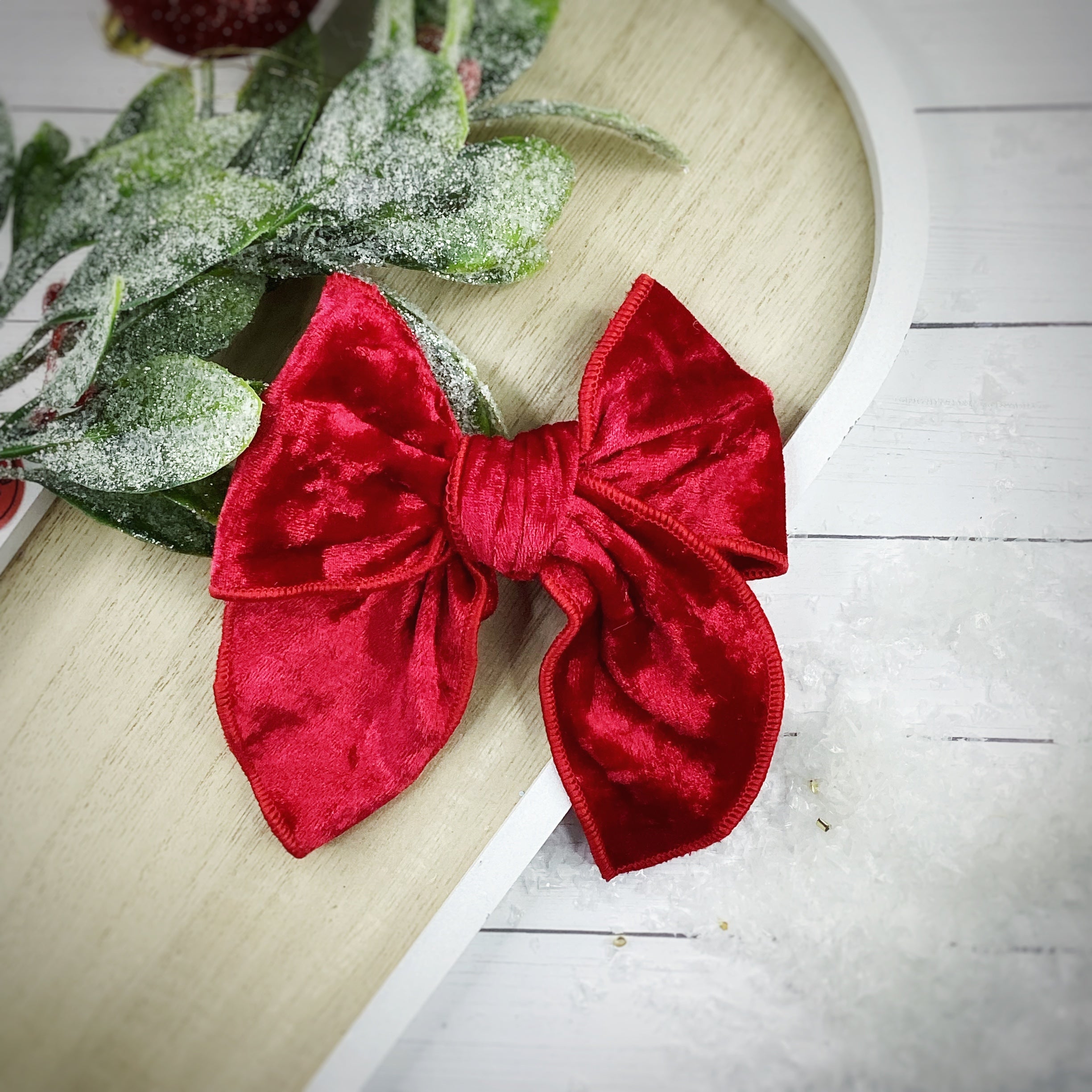 Red Crushed Velvet 4.5” Pre-Tied Bow Strips