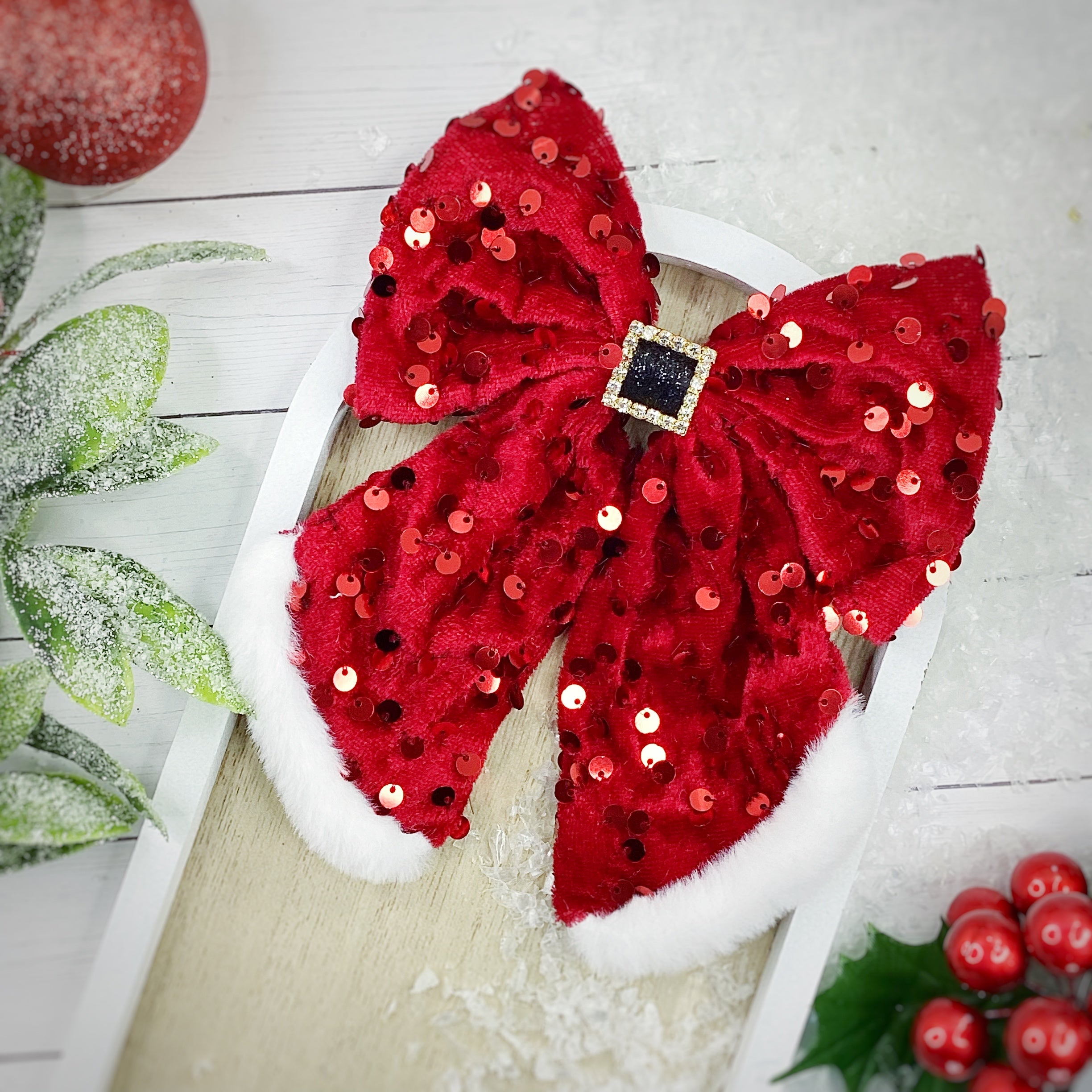 Sequin Santa Bow