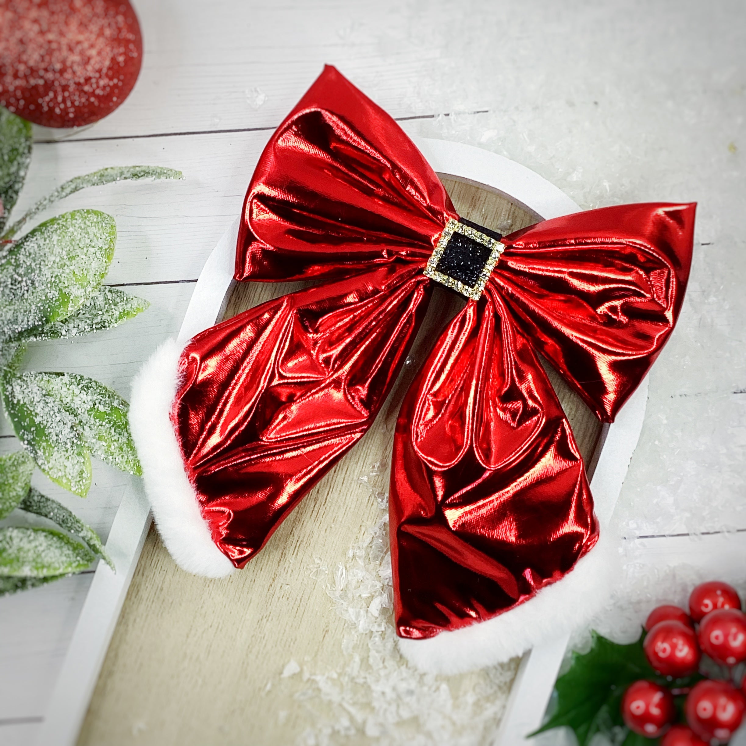 Metallic Red Santa Bow