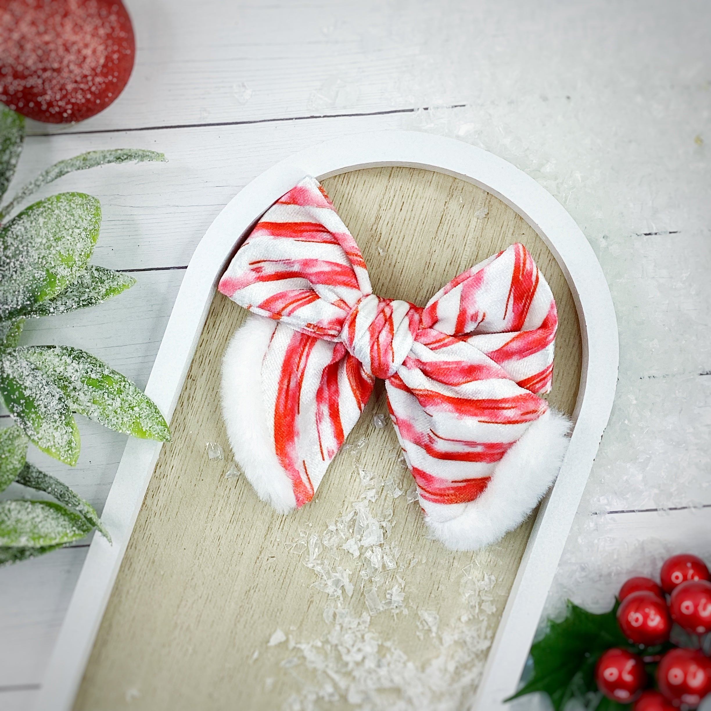 Candy Cane Stripe Pre-Tied Bow Strip