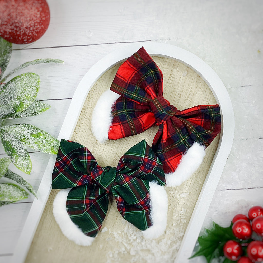 Tartan Plaid Santa Pre-Tied Bow Strip