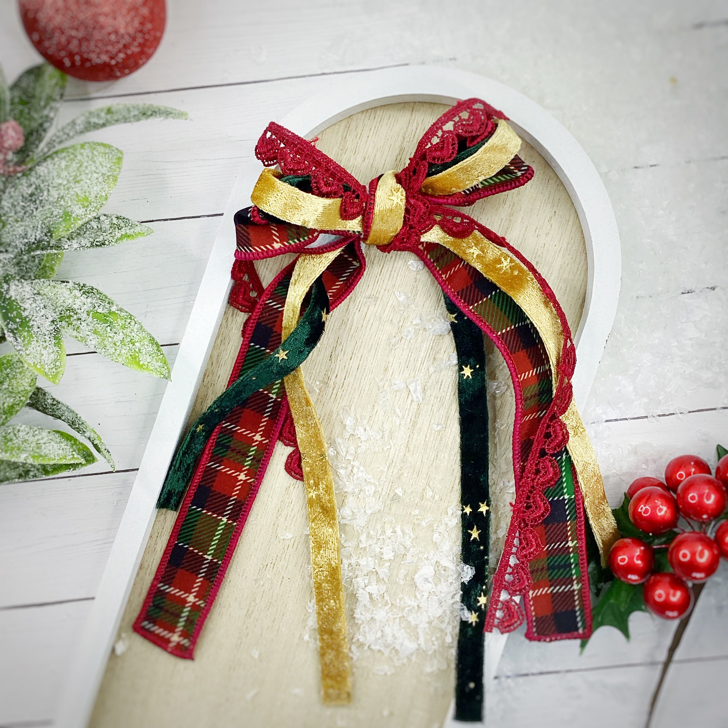 Plaid and Lace Messy Trim Bows