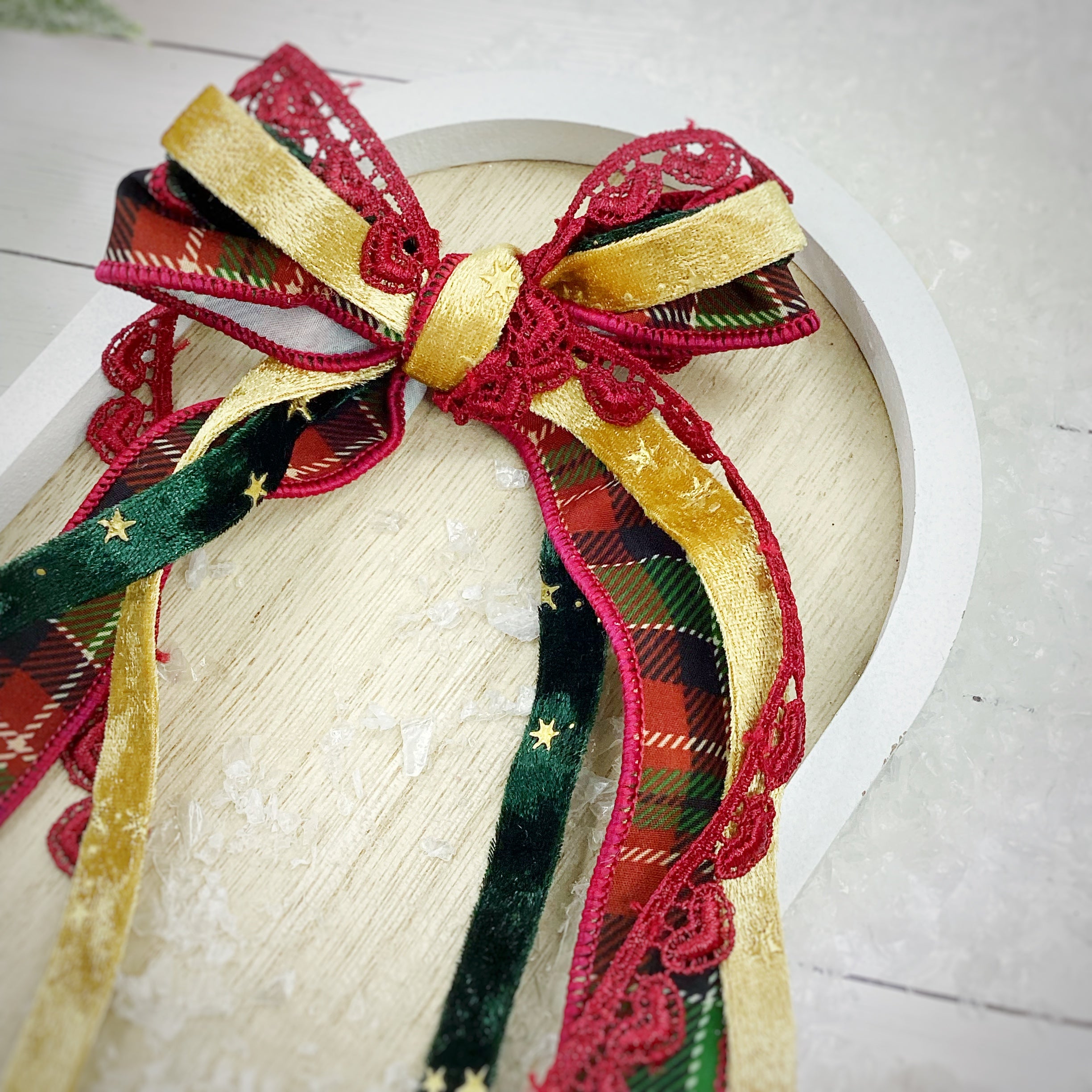 Plaid and Lace Messy Trim Bows