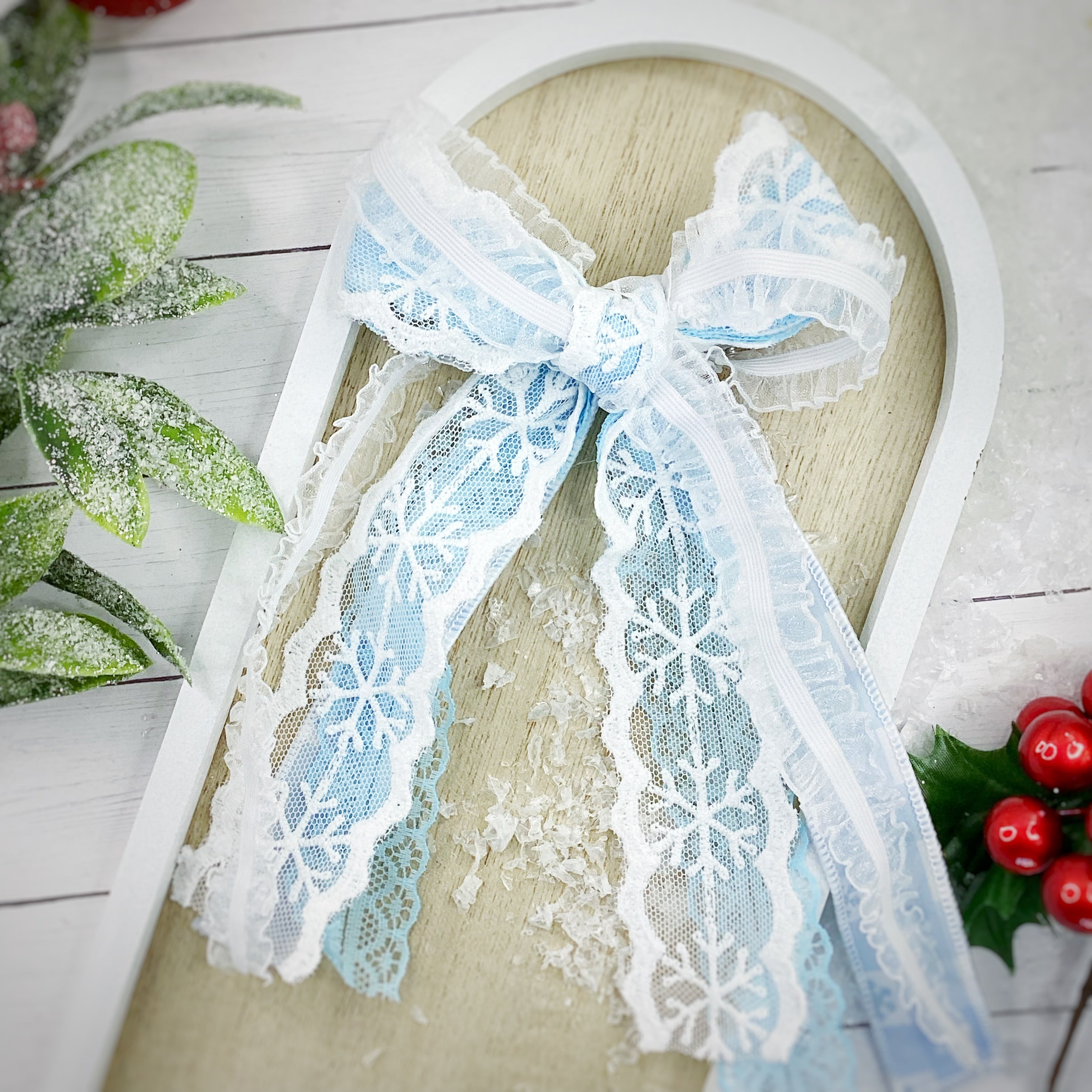 Snowflakes and Lace Messy Trim Bows