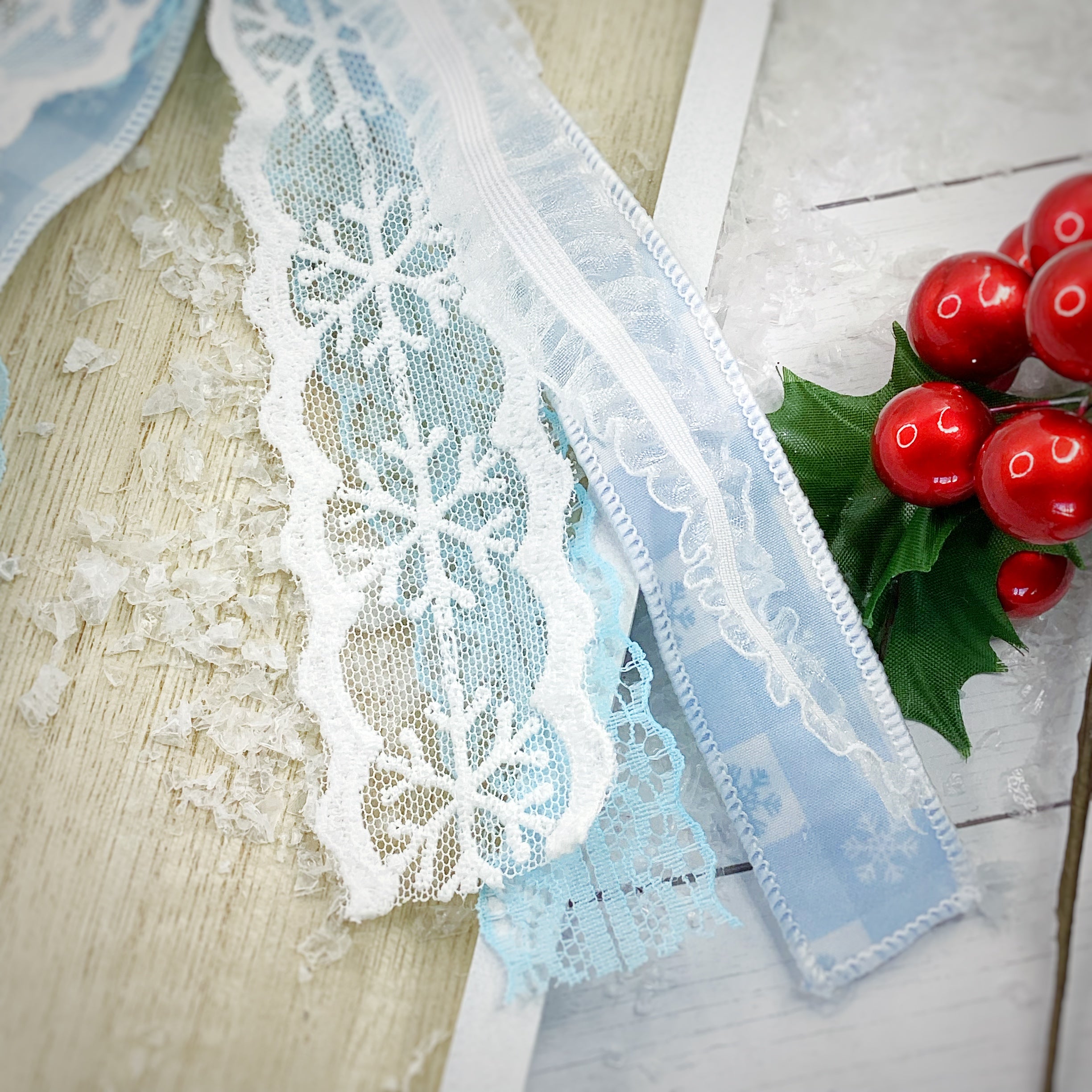 Snowflakes and Lace Messy Trim Bows
