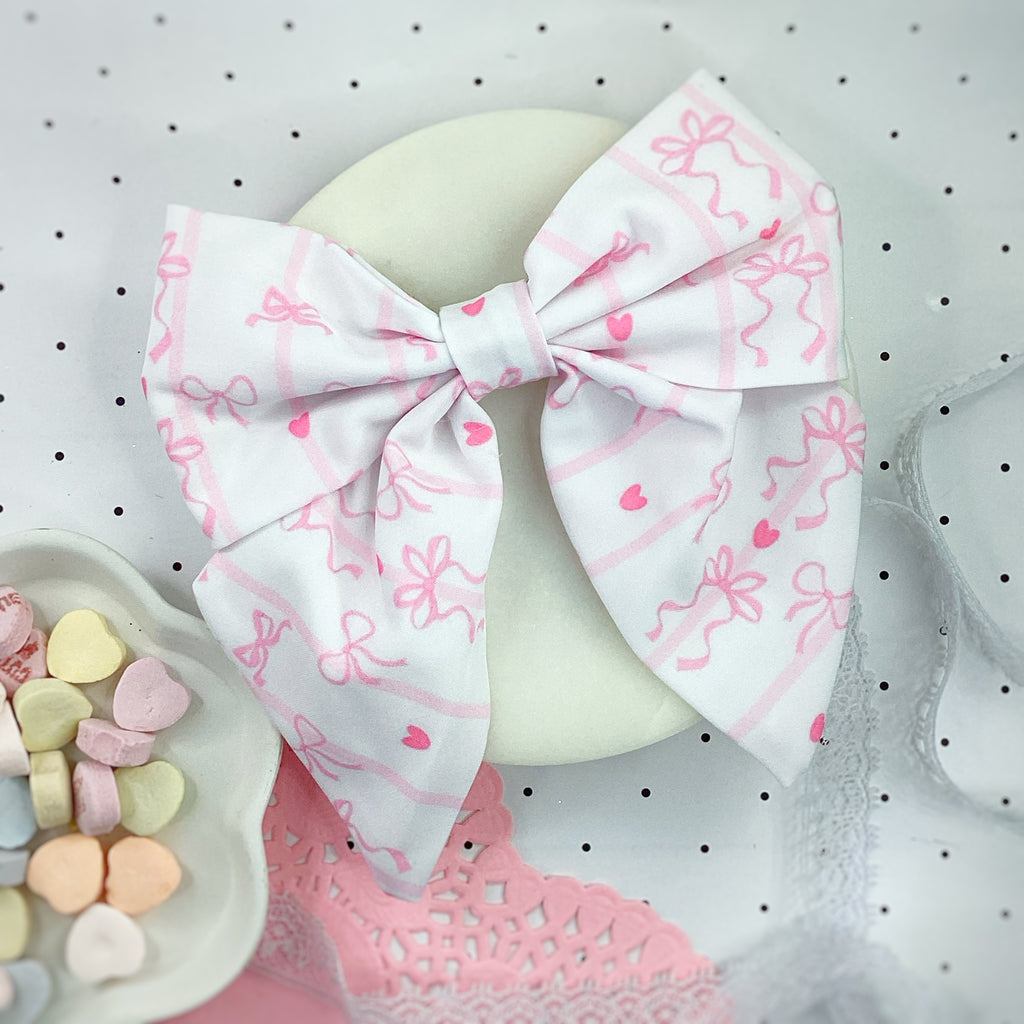 Pink Hearts and Coquette Stripes Finished Bow and Headband Collection