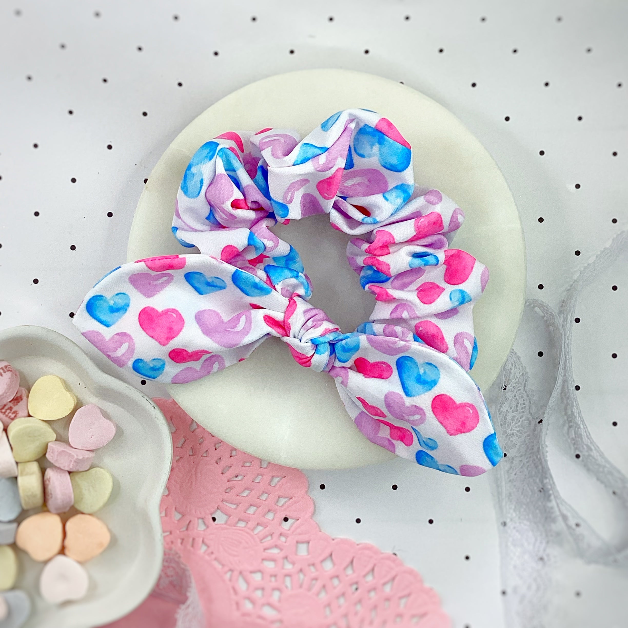 Pastel Hearts Bow Strip, Headband and Scrunchie Collection
