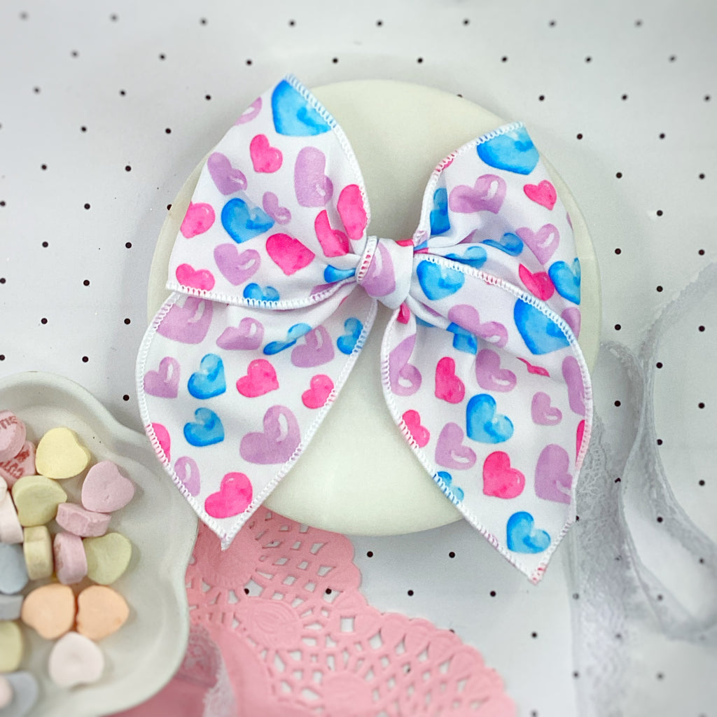 Pastel Hearts Bow Strip, Headband and Scrunchie Collection