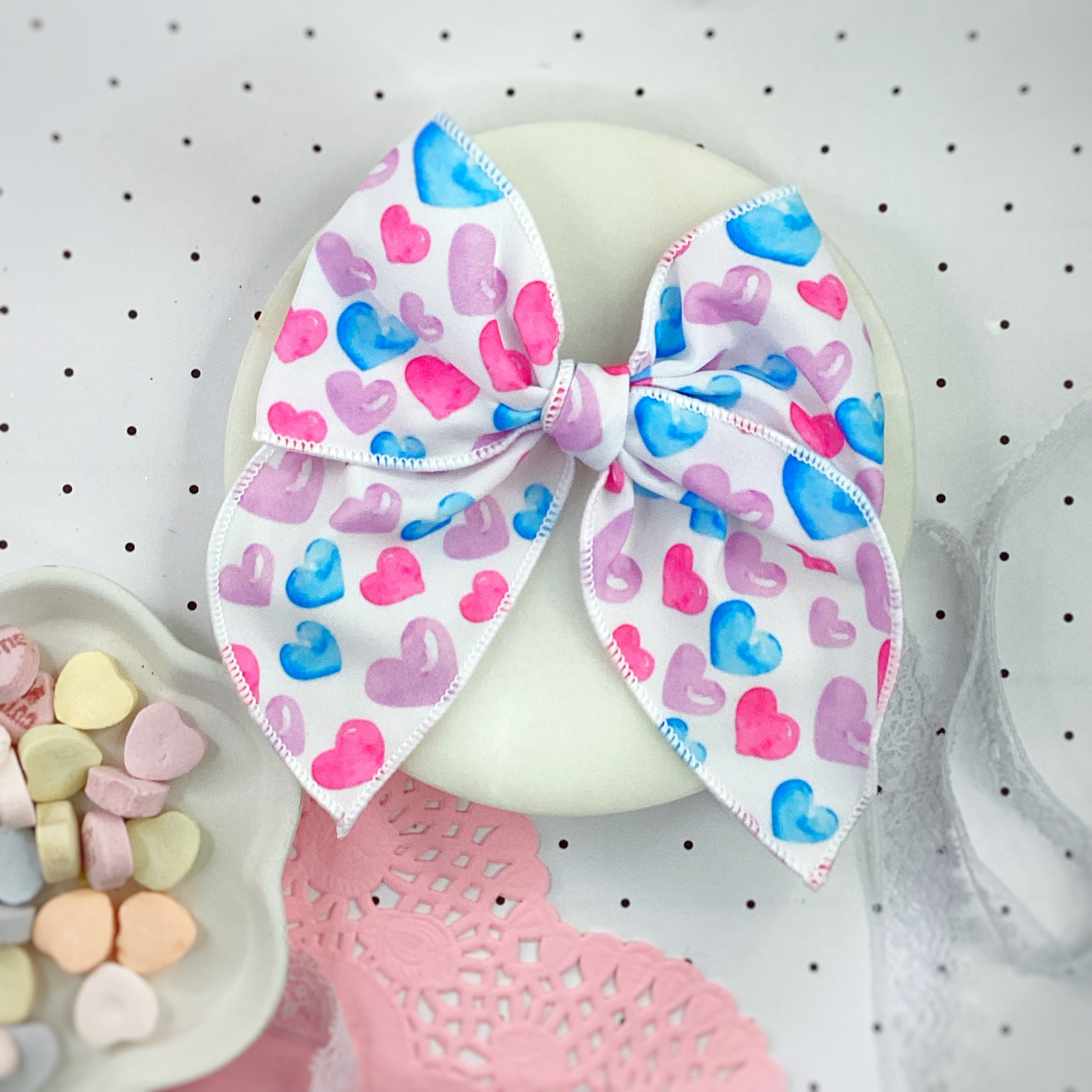 Pastel Hearts Bow Strip, Headband and Scrunchie Collection