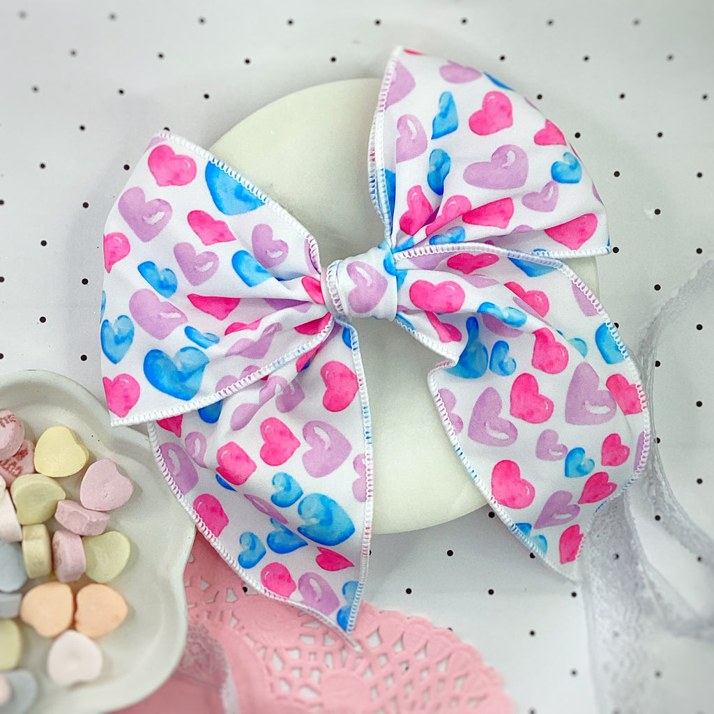 Pastel Hearts Bow Strip, Headband and Scrunchie Collection