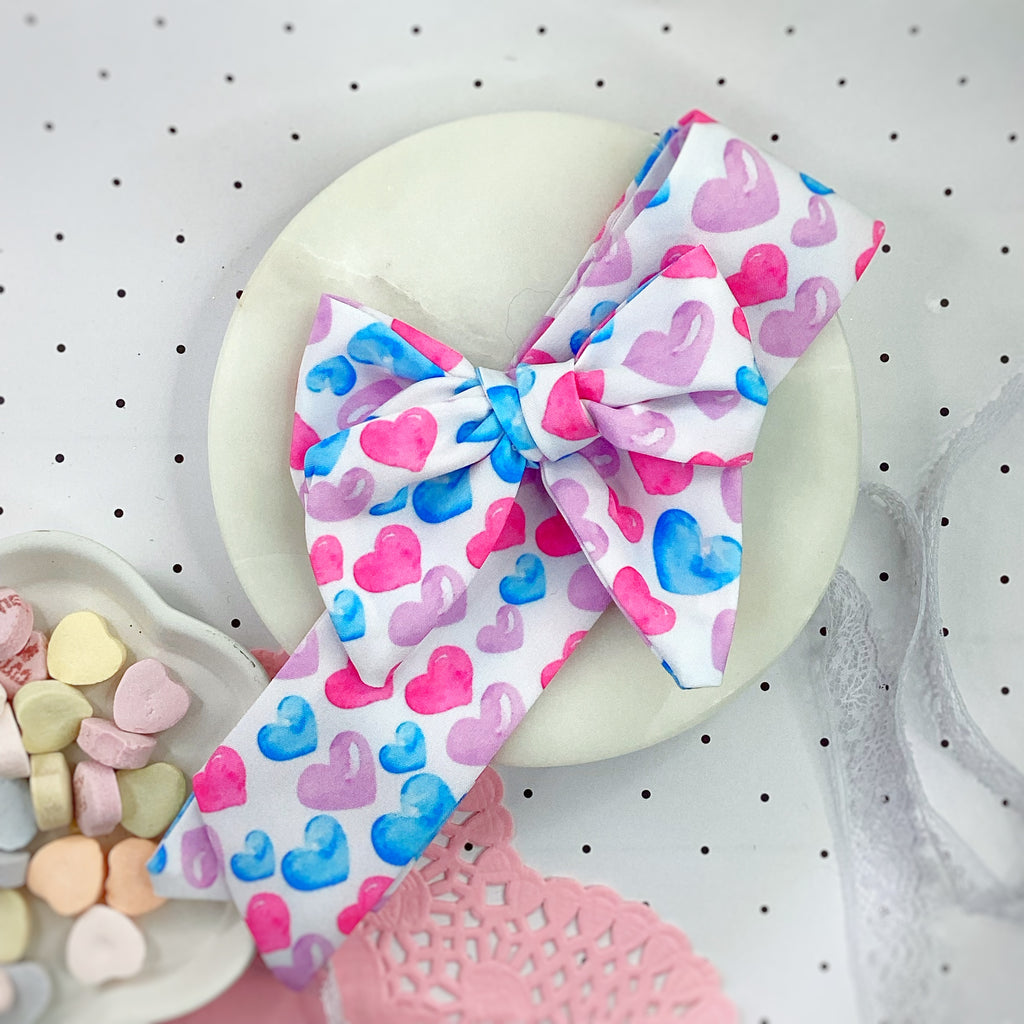 Pastel Hearts Bow Strip, Headband and Scrunchie Collection