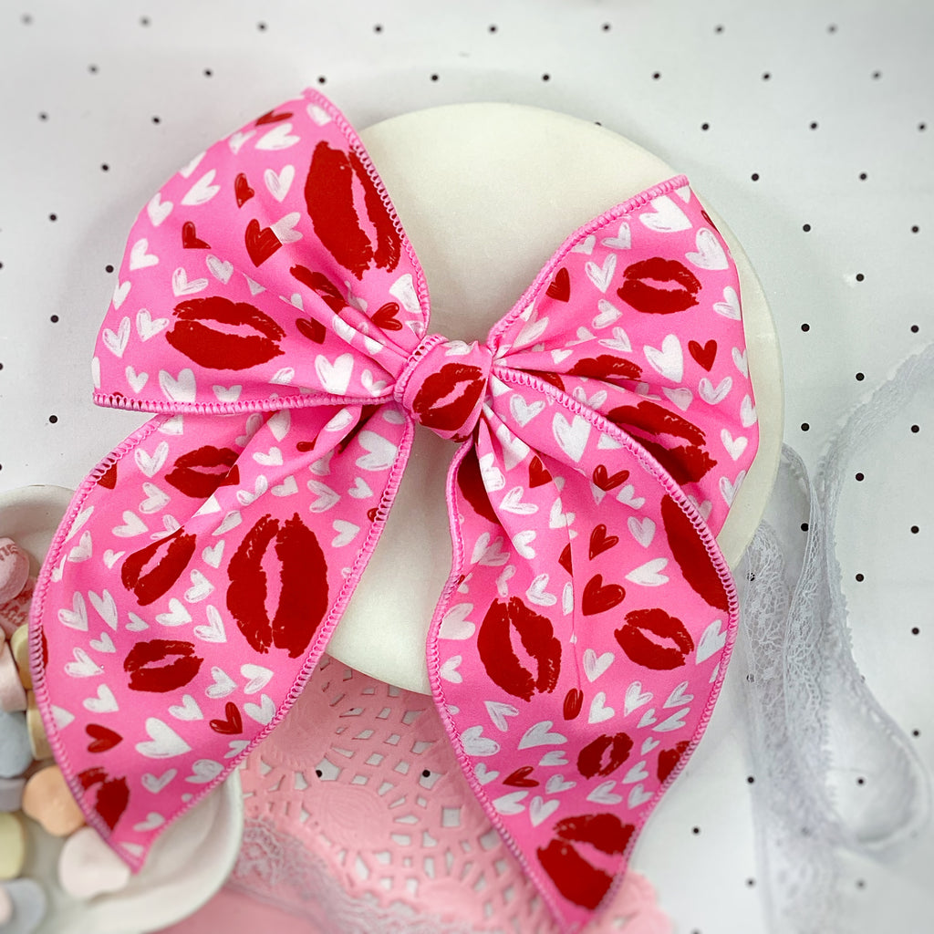 Heart and Kisses Bow Strip, Headband and Scrunchie Collection