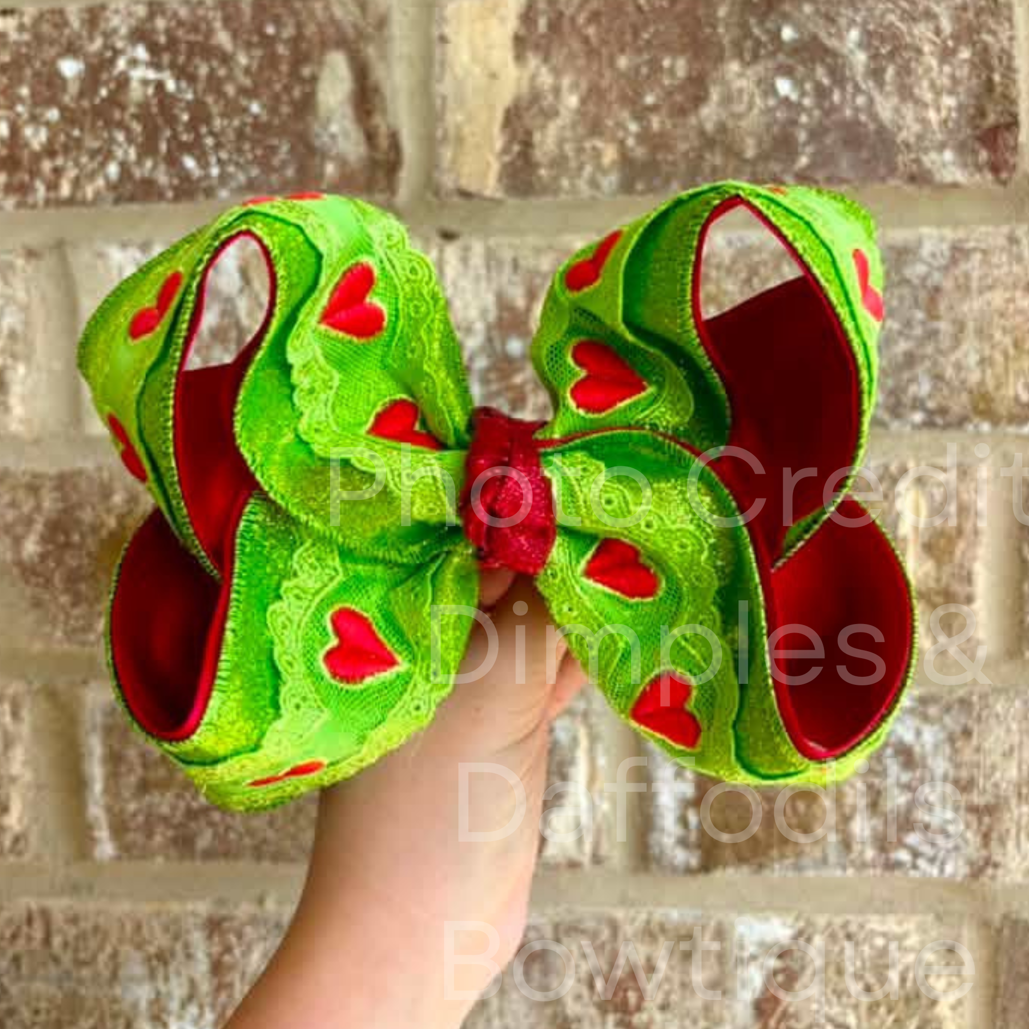 Mean Green Heart Silk Touch Bow Lace - RTS