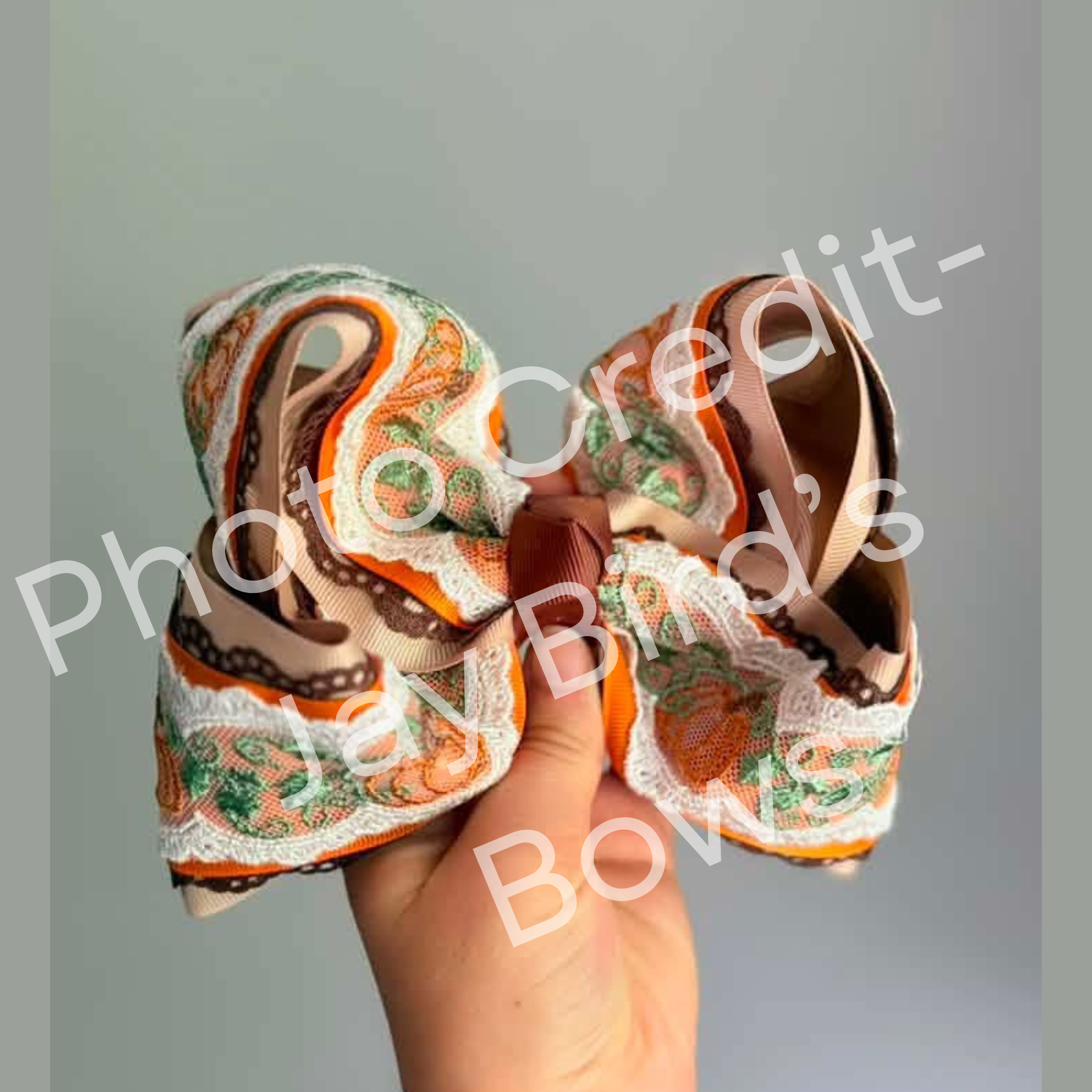 Pumpkin and Vine Silhouette Bow Lace - RTS