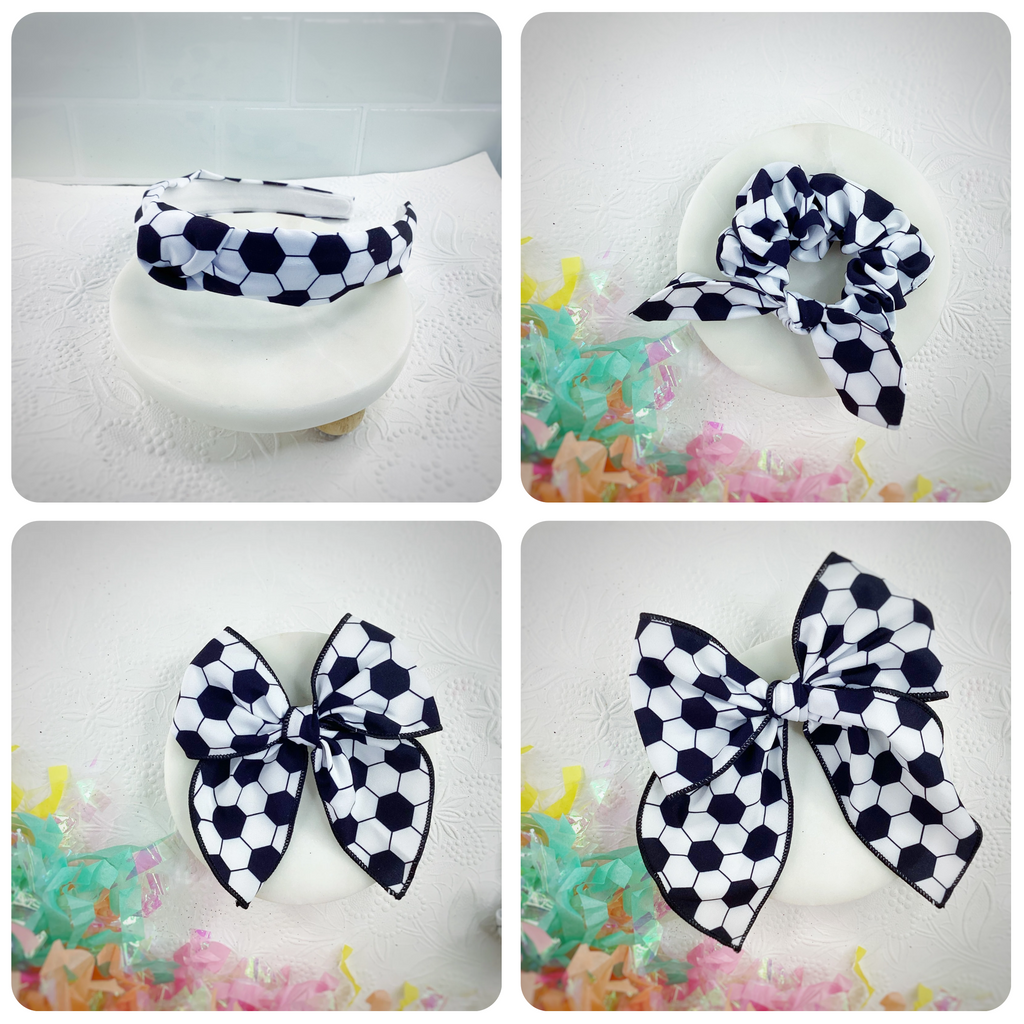 Soccer Bow Strip, Headband and Scrunchie Collection