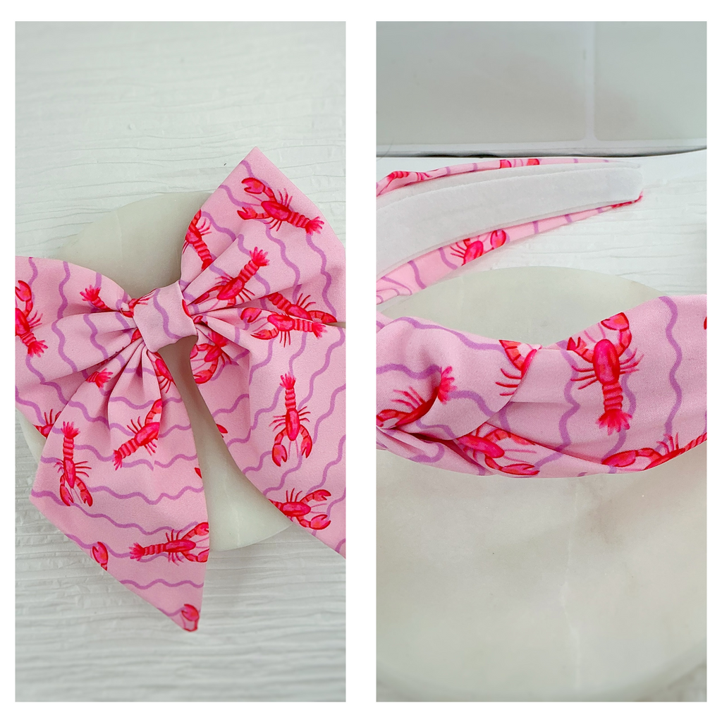 Lobster Squiggle Stripes Finished Bow and Headband Collection