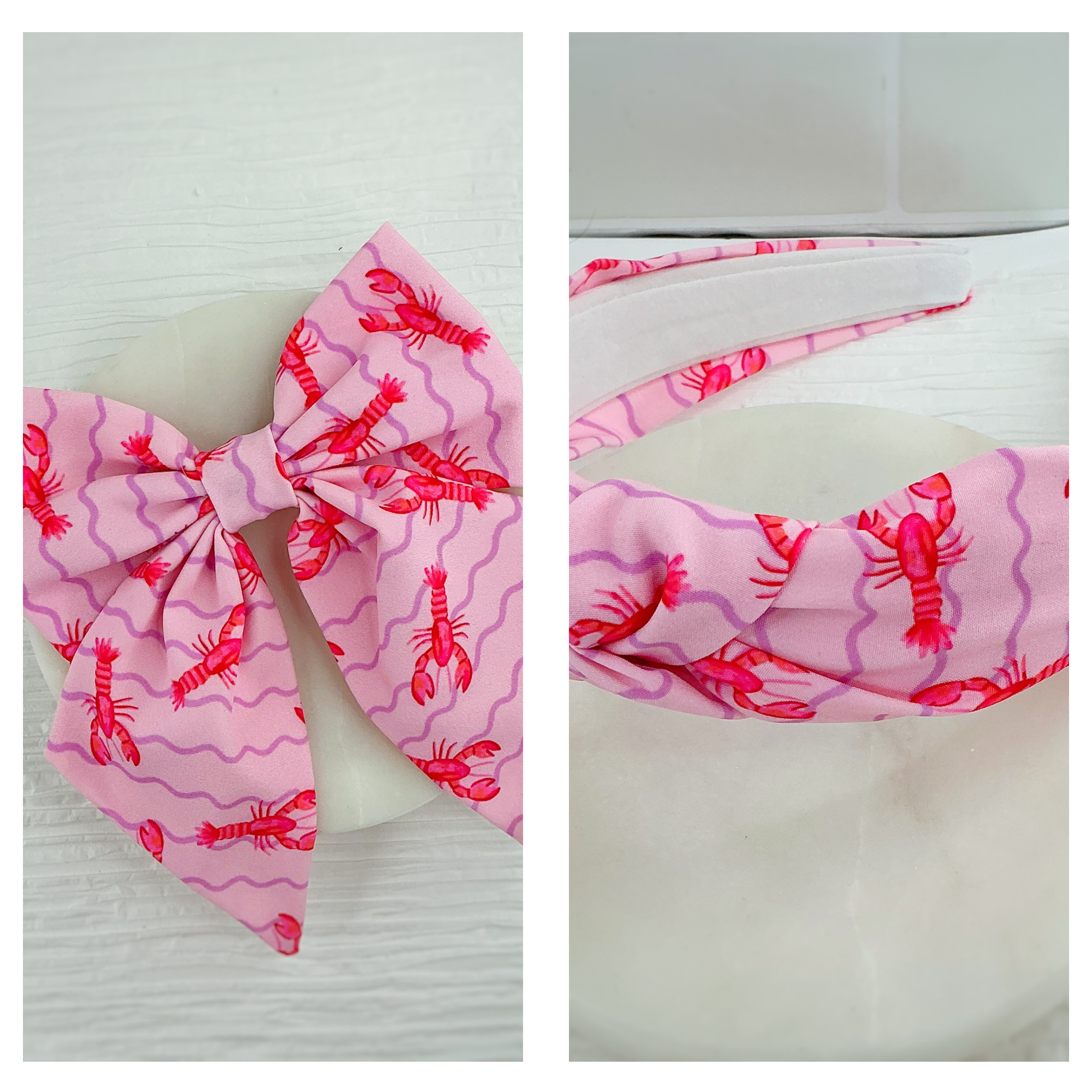 Lobster Squiggle Stripes Finished Bow and Headband Collection