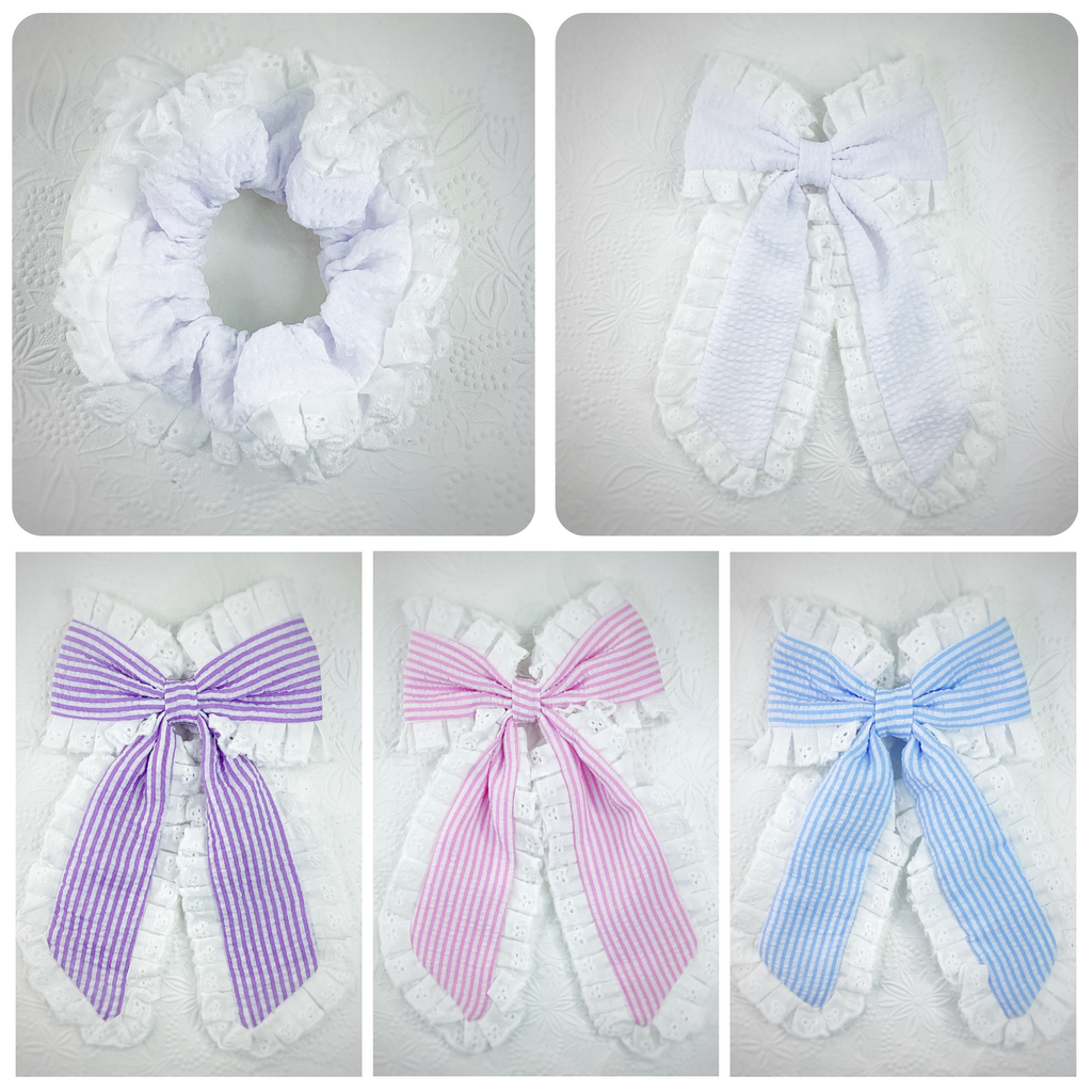 Seersucker Ruffle Coquette Bow and Scrunchie Collection
