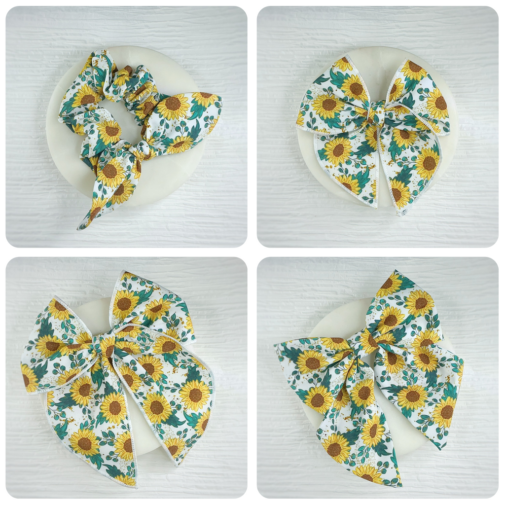 Sunflower Fields Bow Strip, Finished Bow and Scrunchie Collection