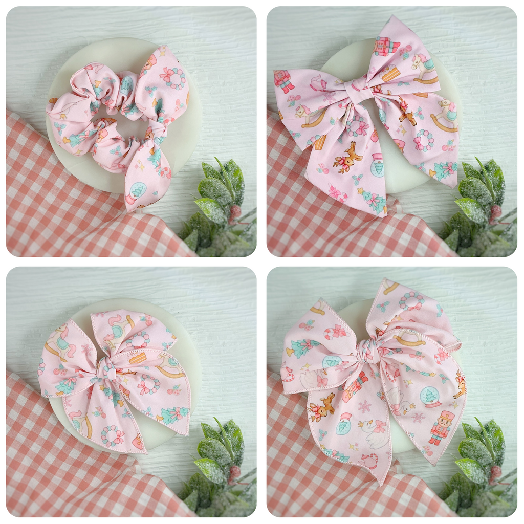 Nutcracker and Toys Bow Strip, Finished Bow and Scrunchie Collection
