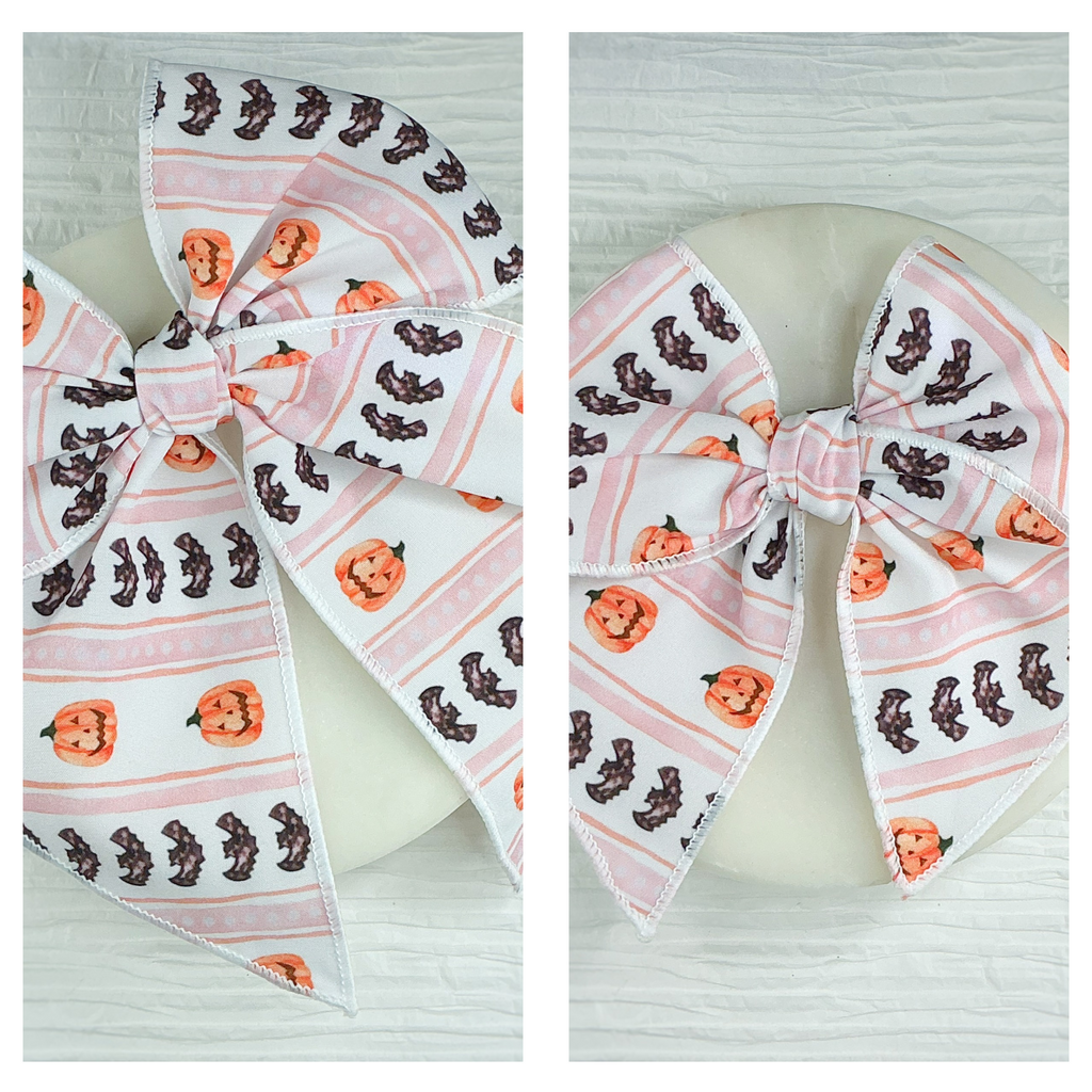 Coquette Stripe Pumpkins and Bats Pre-Tied Bow Strip Collection