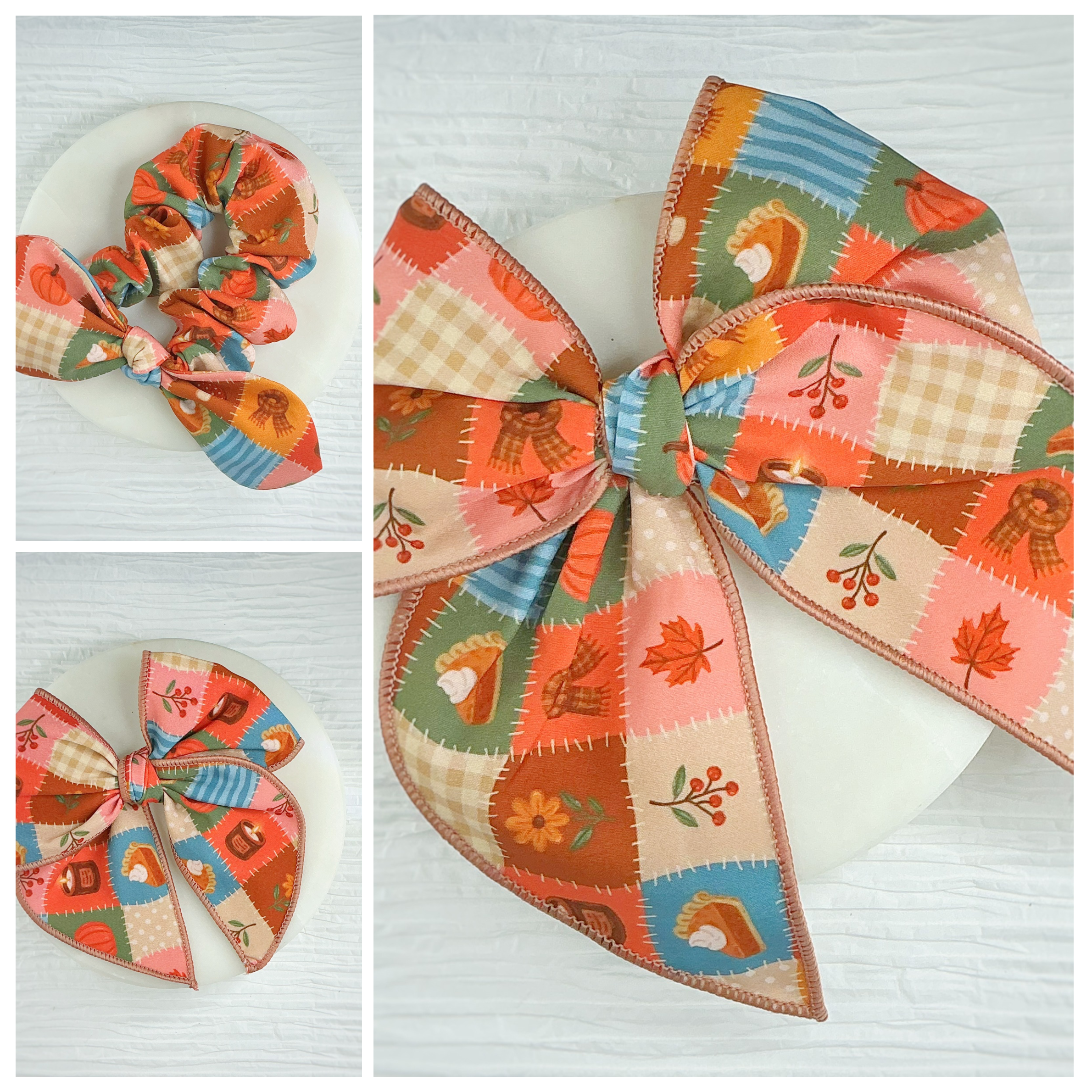 Cozy Fall Quilt Pre-Tied Bow Strip and Scrunchie Collection