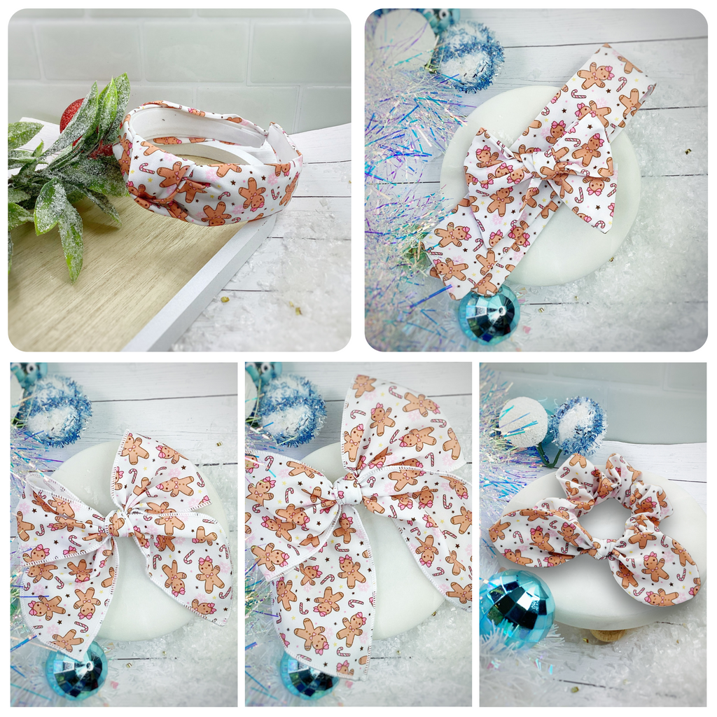Cutie Gingerbread Girls Bow Strip, Headband and Scrunchie Collection