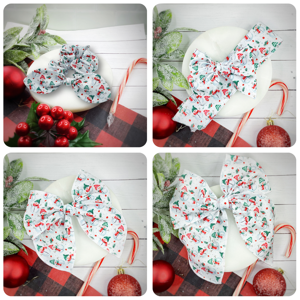 Traditional Snowmen Bow Strip and Scrunchie Collection