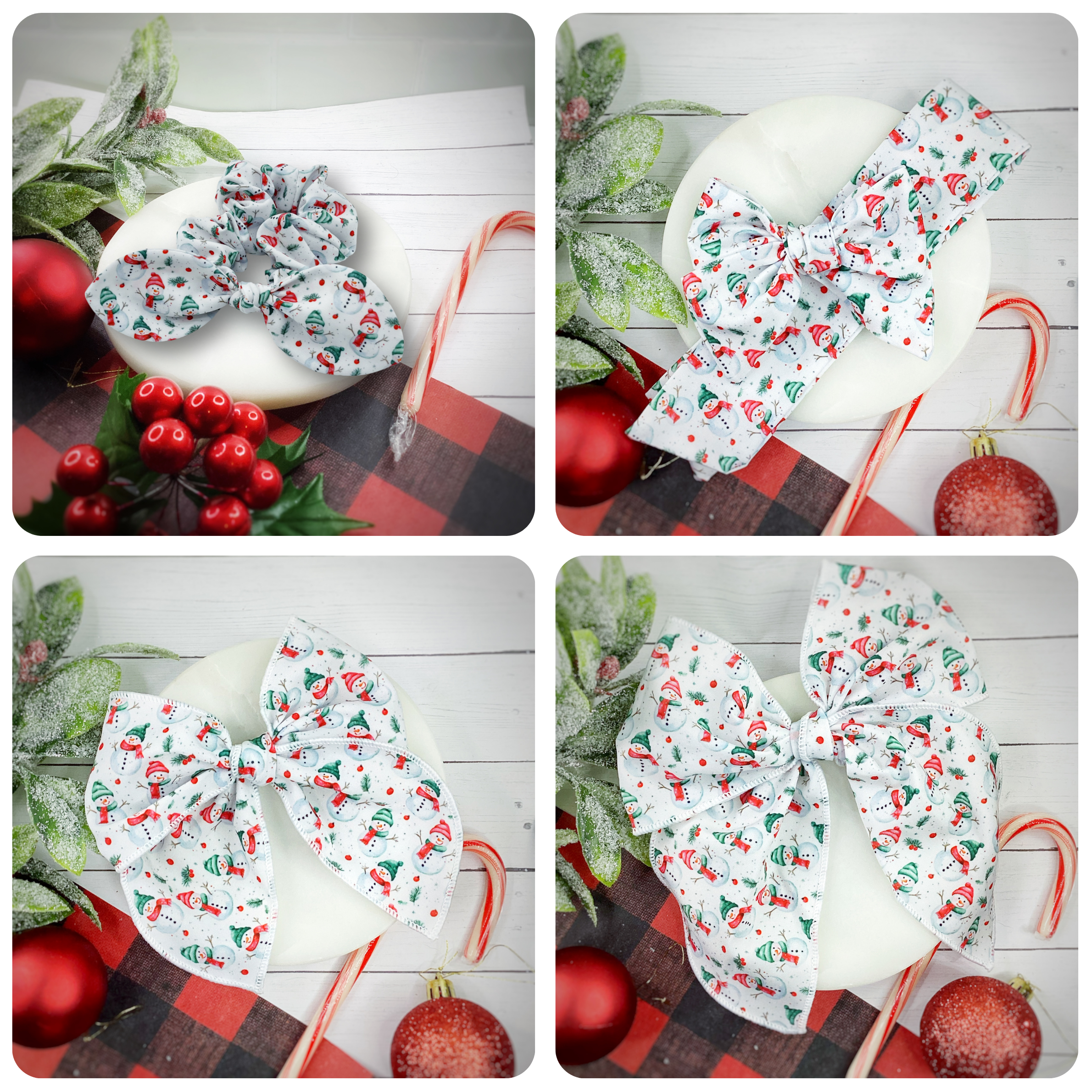 Traditional Snowmen Bow Strip and Scrunchie Collection