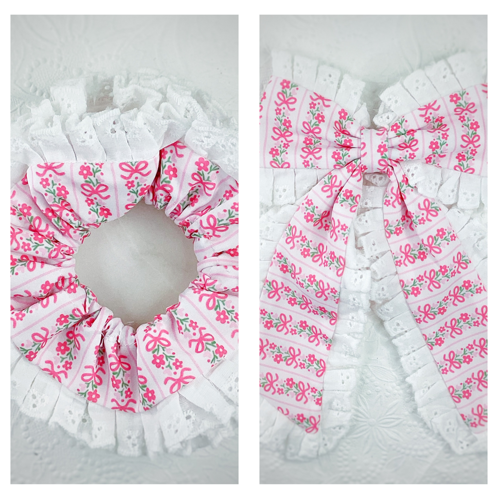 Floral Stripes Ruffle Coquette Bow and Scrunchie Collection
