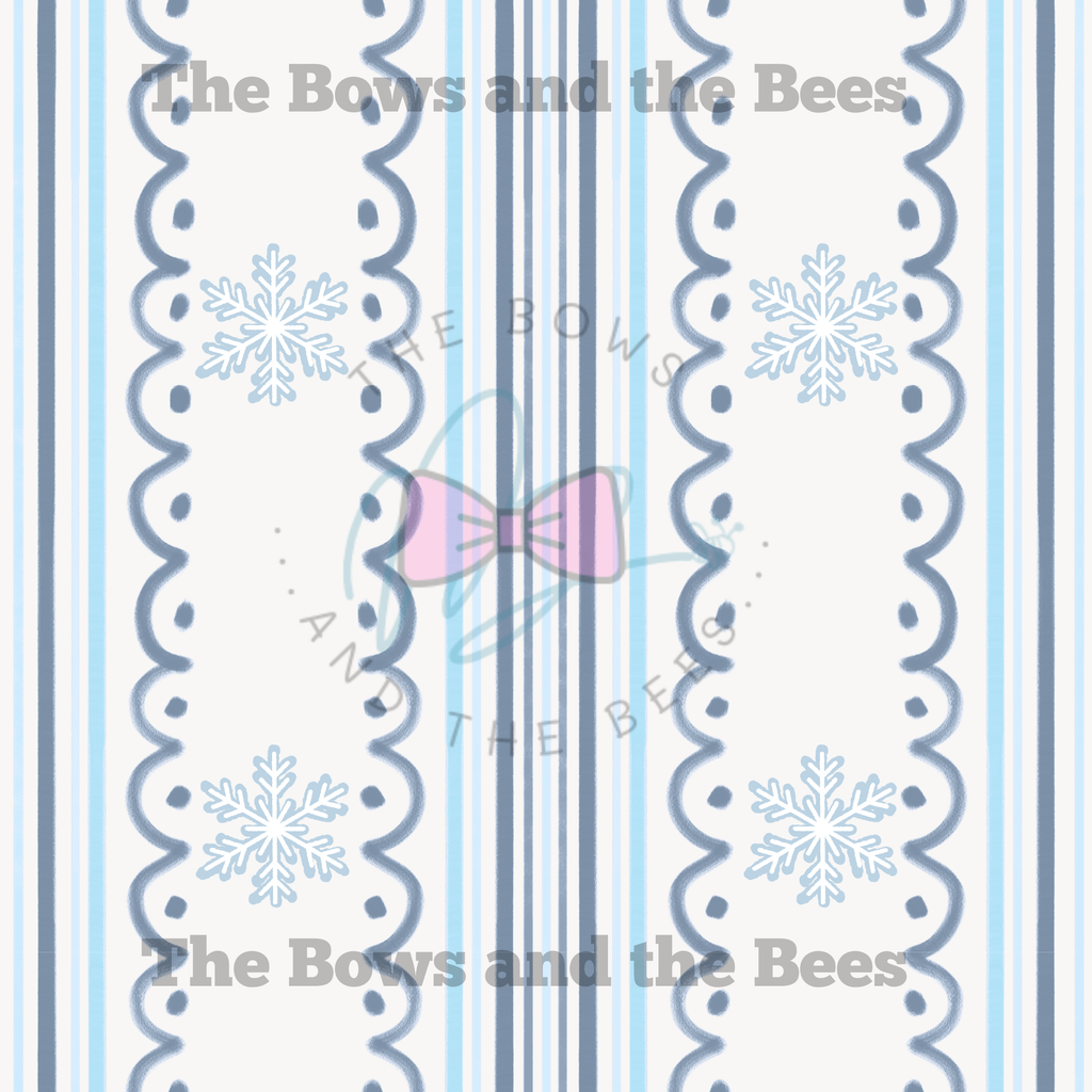 Light Blue Winter Snowflake Scallop Stripes | Coquette Christmas Seamless Pattern