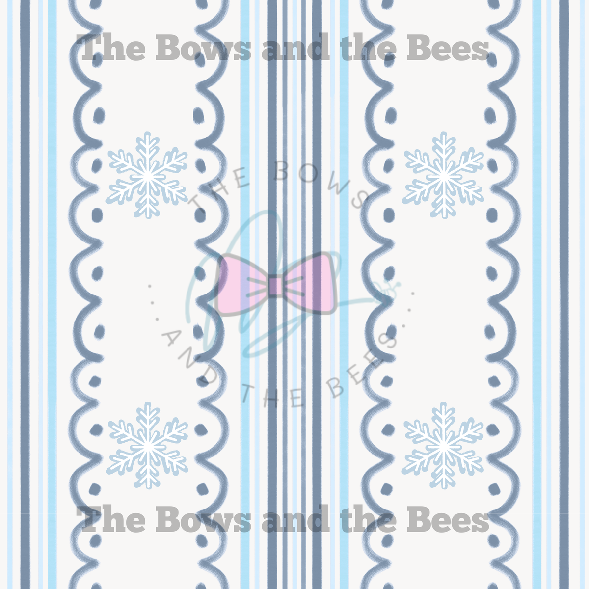 Light Blue Winter Snowflake Scallop Stripes | Coquette Christmas Seamless Pattern
